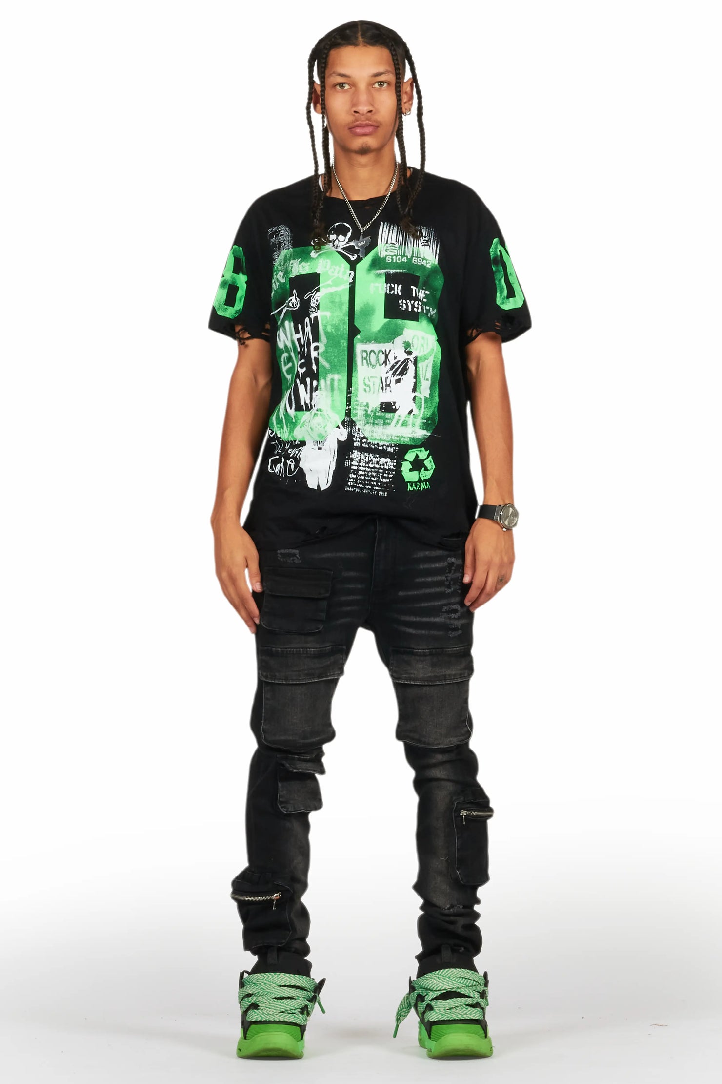 Grill Black/Green Graphic Oversized T-Shirt