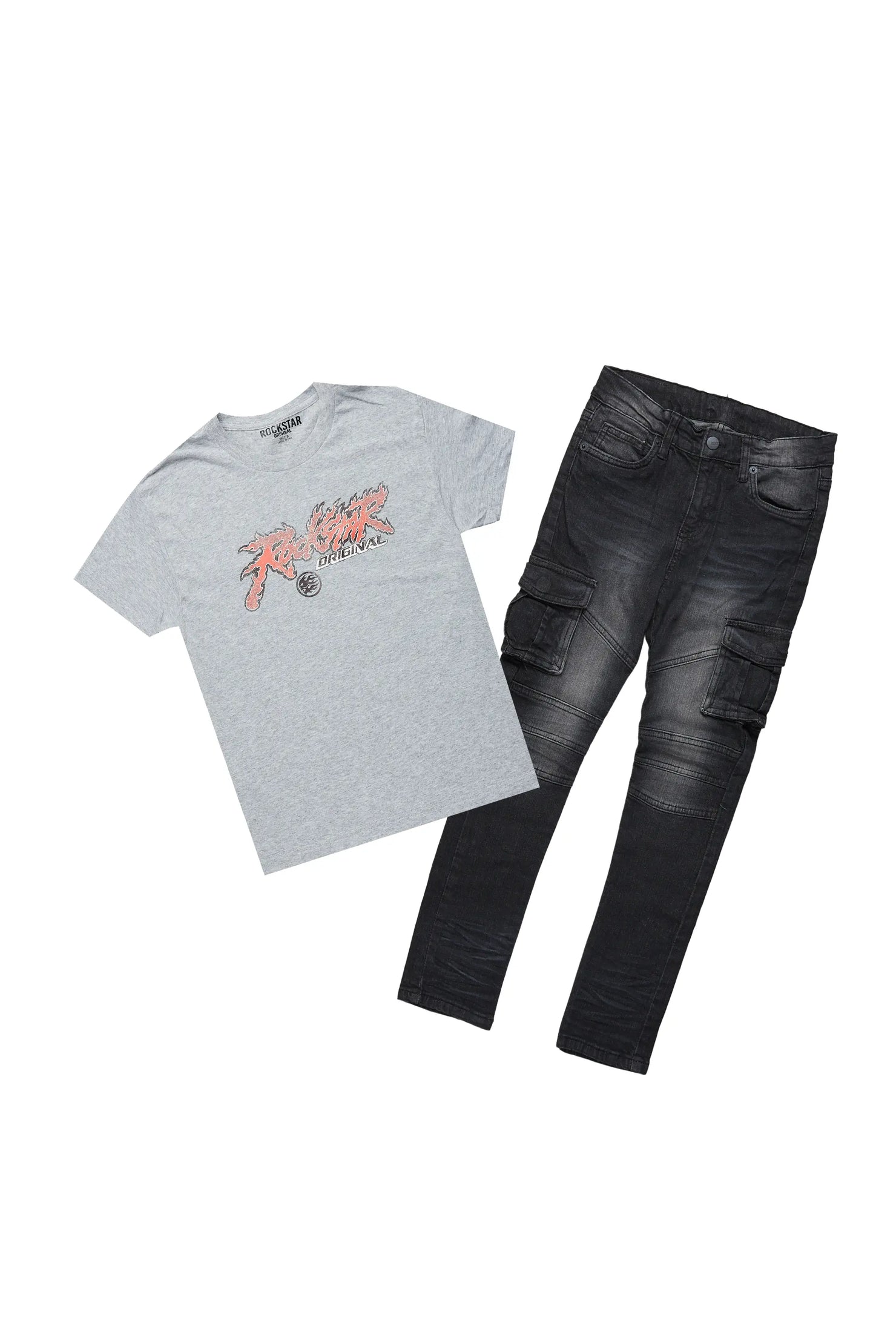 Boys Acco Grey  T-Shirt/Cargo Skinny Jean Set