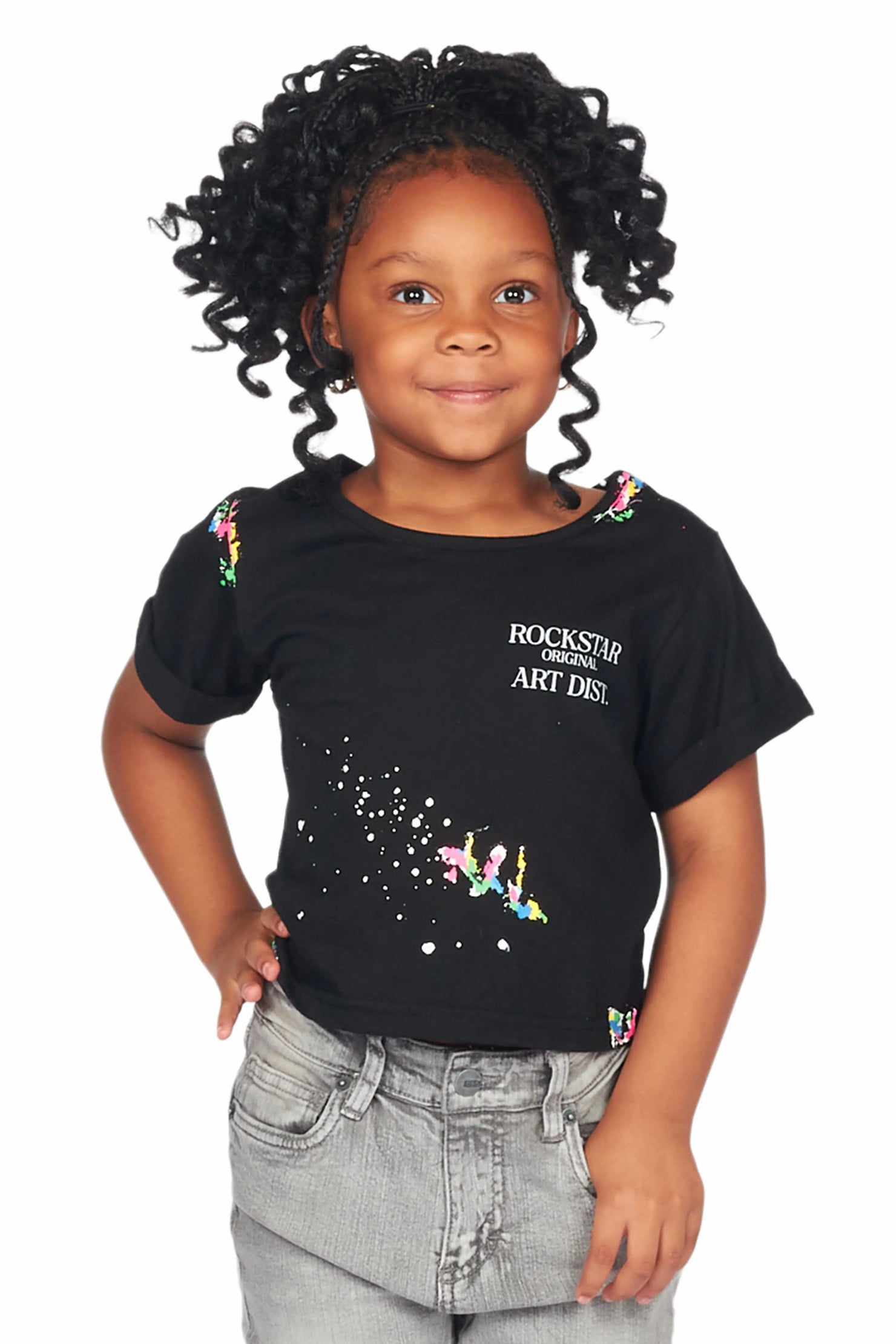 Girls Palmira Black Crop Top Graphic T-Shirt