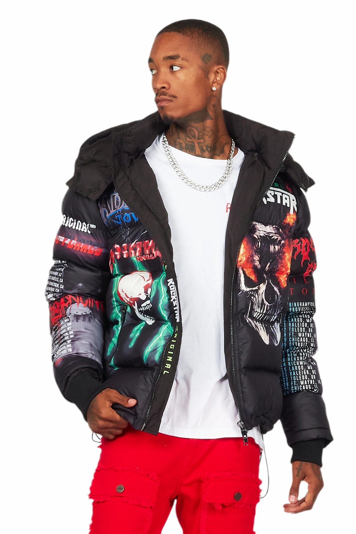 Black Nash Graphic Print Puffer Jacket