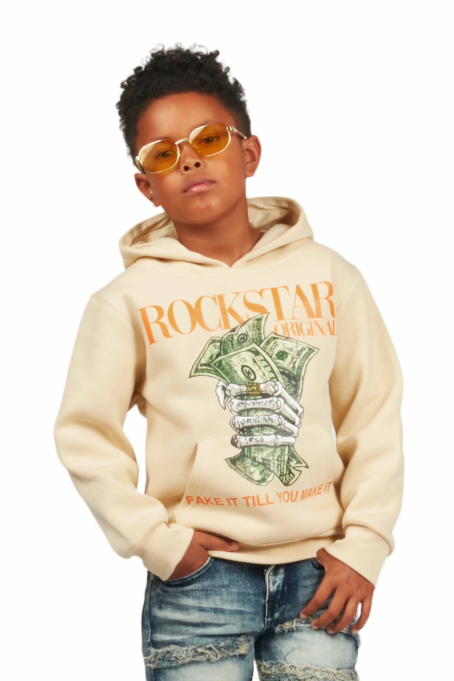 Boys Kayson Beige Graphic Hoodie