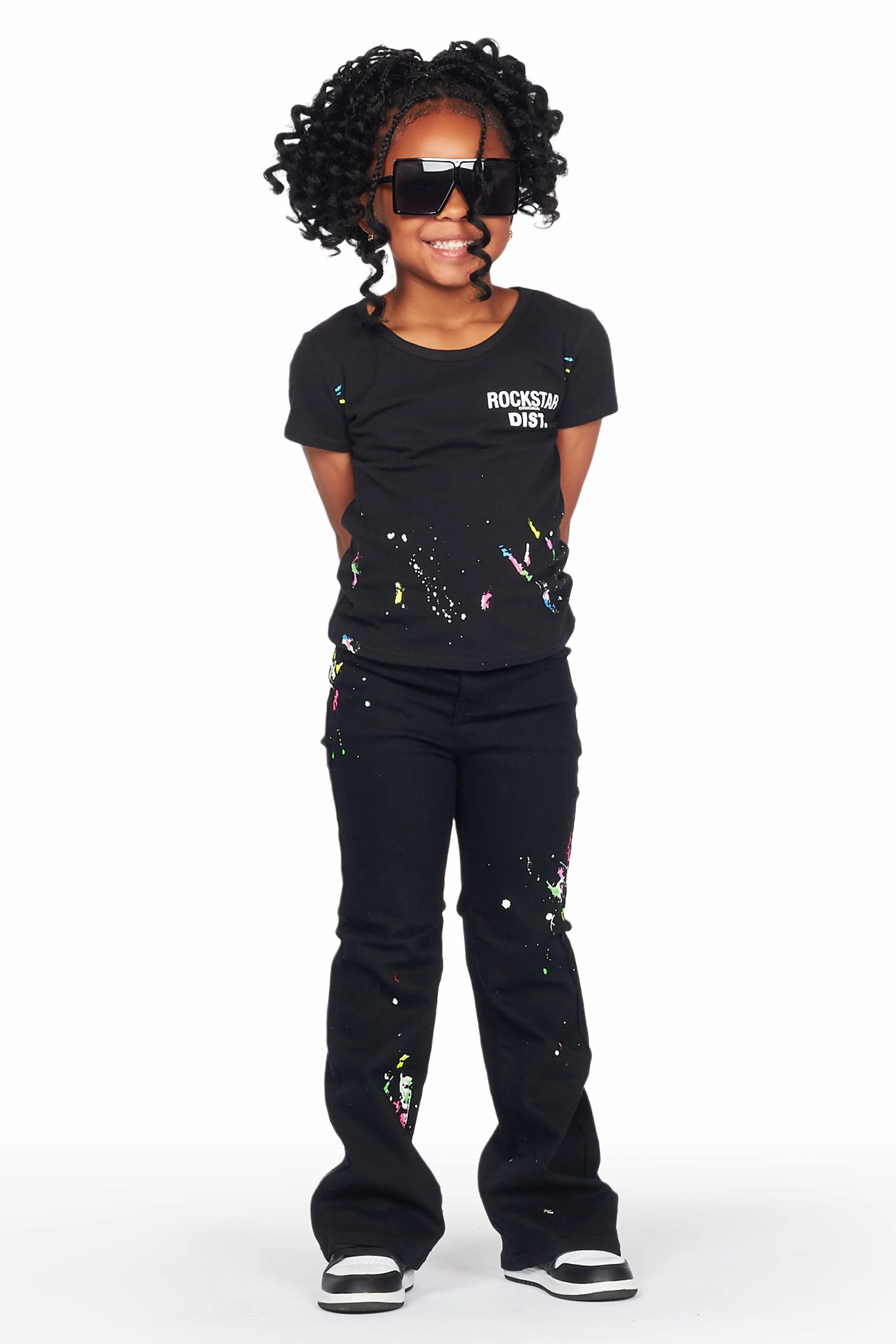 Girls Kalah Black T-Shirt Flare Jean Set