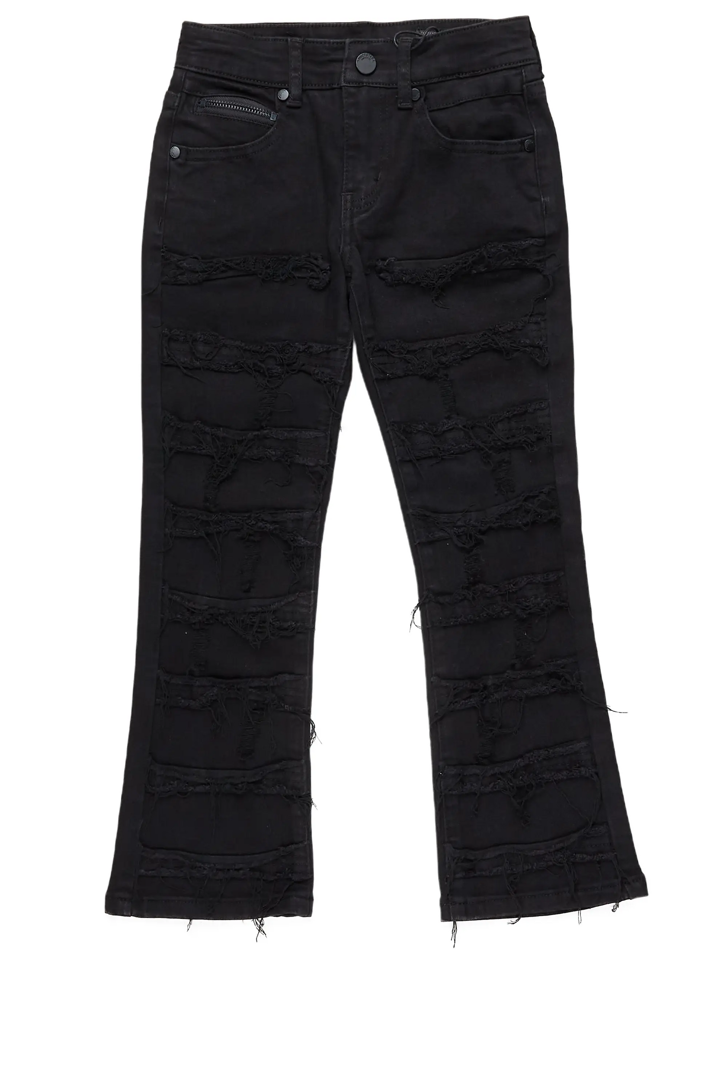 Boys Waylon Jet Black Stacked Flare Frayed Jean