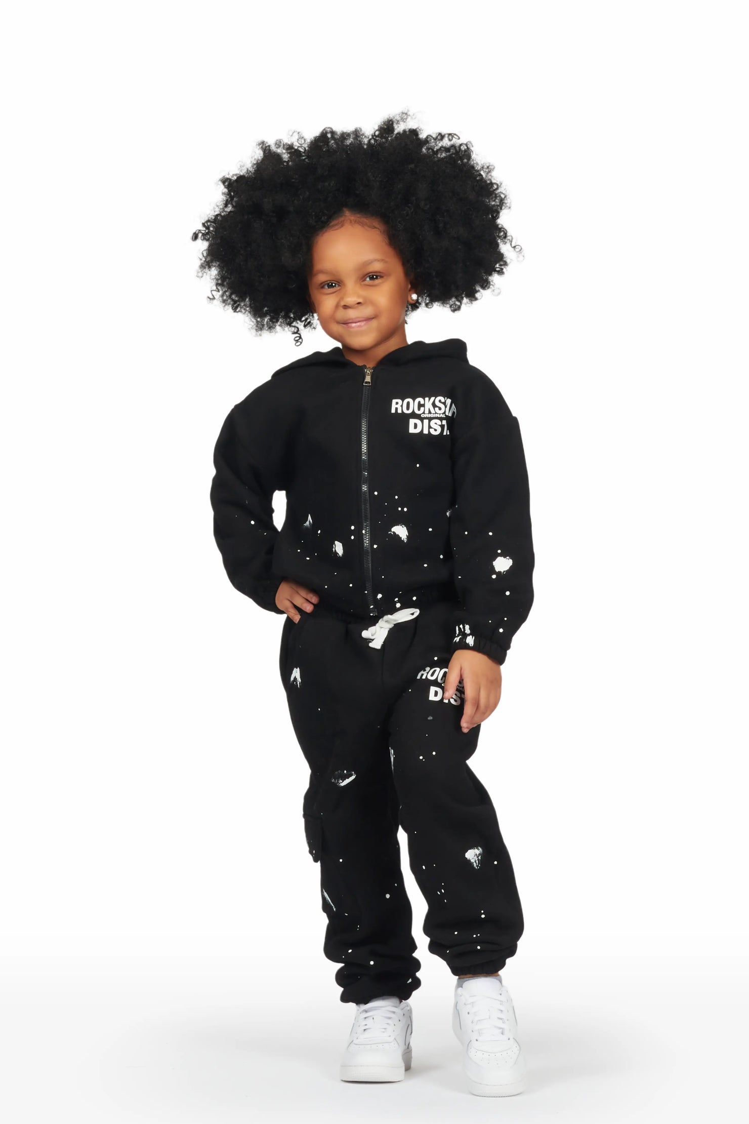 Girls Hadley Black Zip Up Hoodie Pant Set