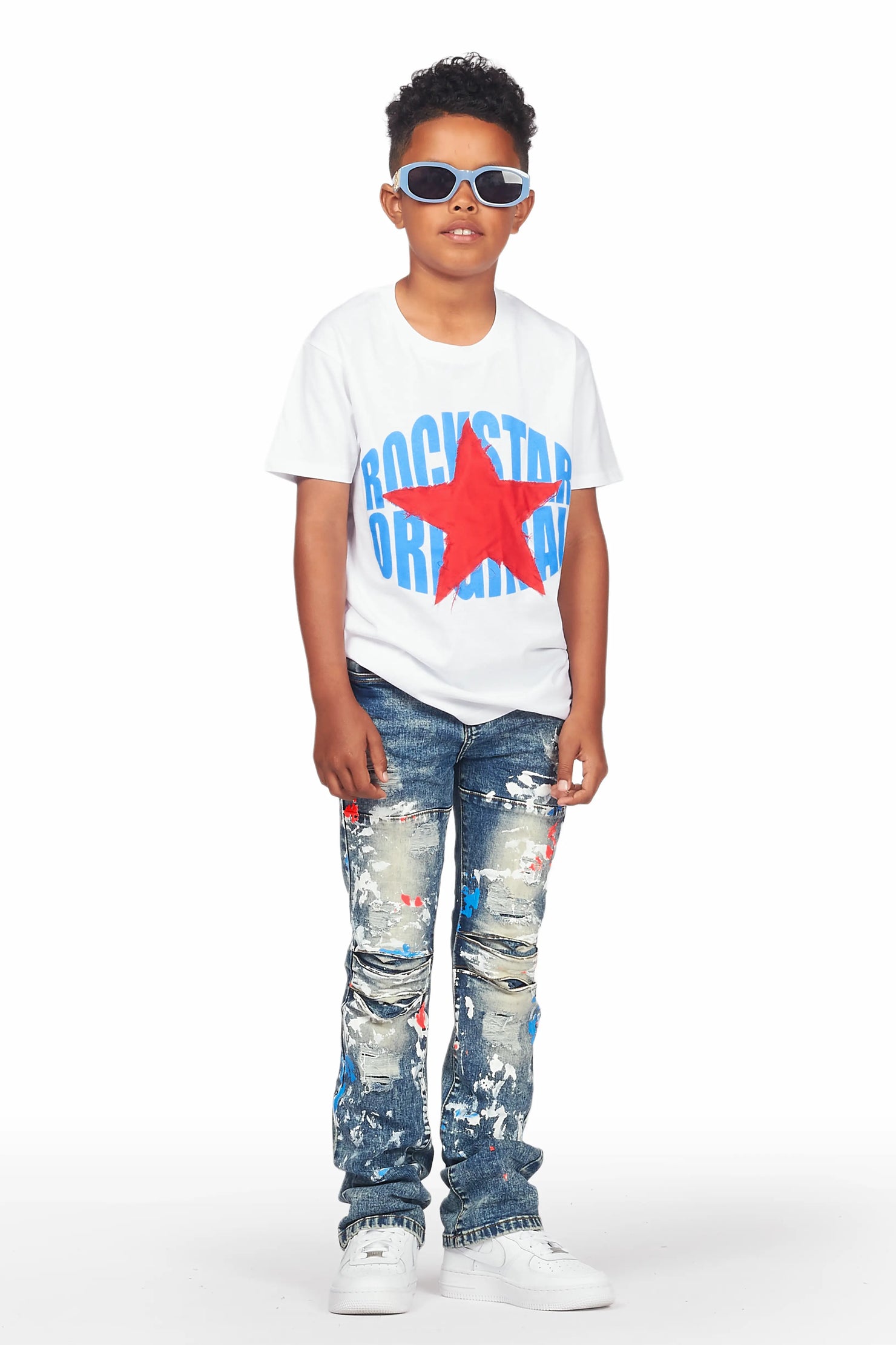 Boys Levin White T-Shirt/Stacked Flare Jean Set