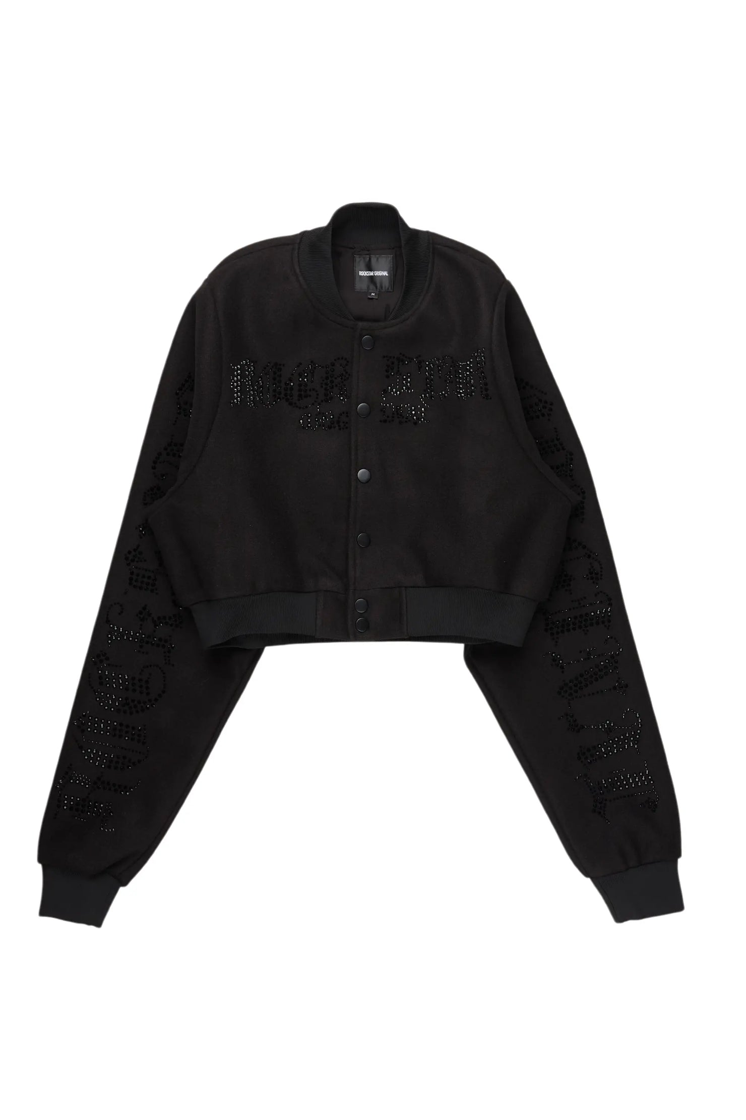 Gianni Black/Black Crop Rhinestone Varsity Jacket