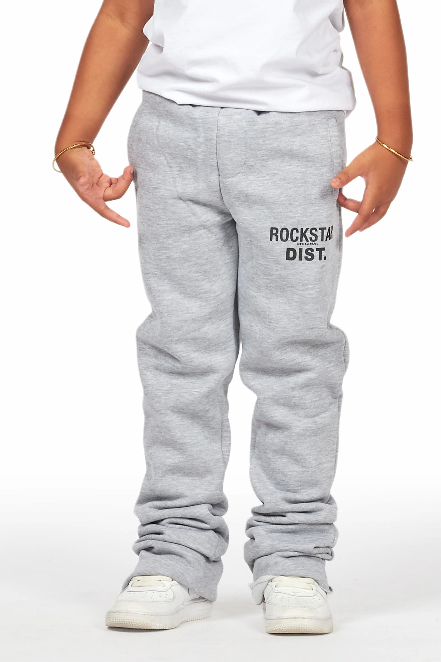 Girls Alpanna Heather Grey Super Stacked Trackpant