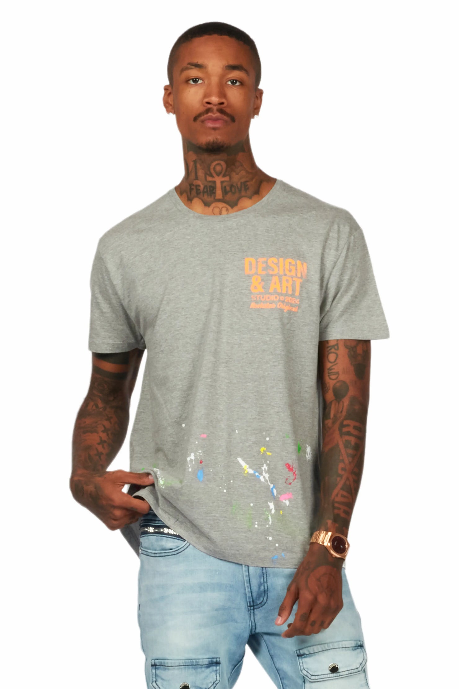 Mancha Grey/Orange Graphic T-Shirt