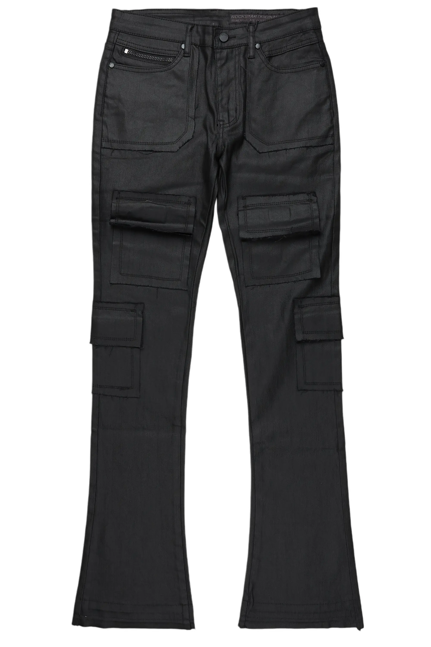 Tyrell Black Coated Stacked Flare Jean