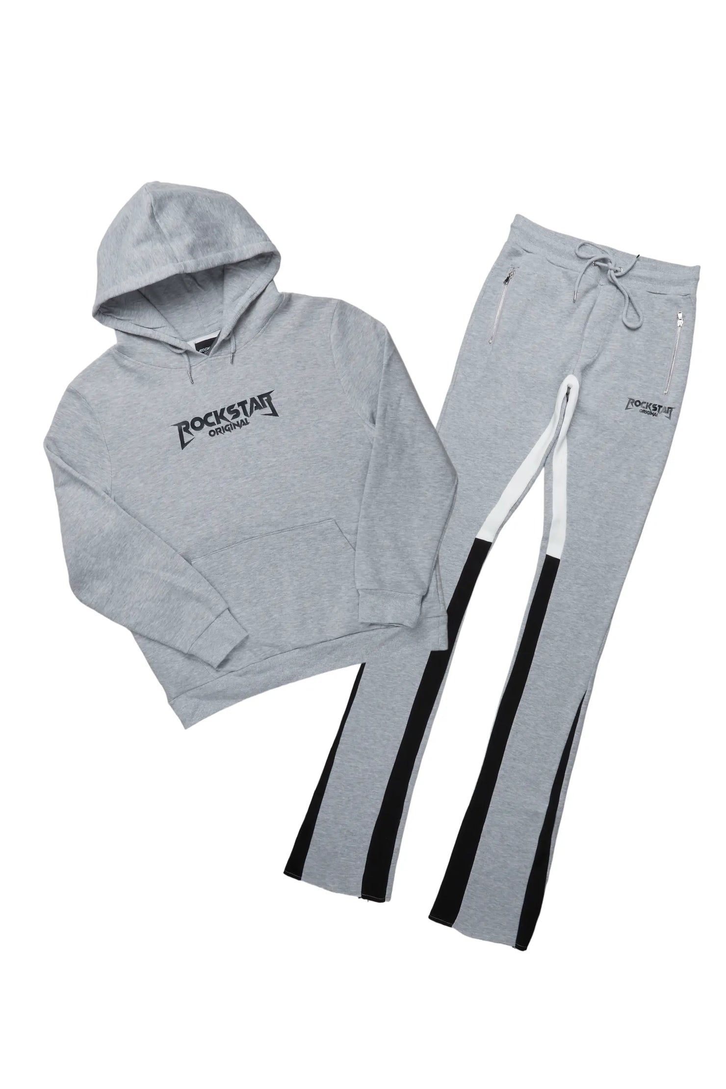 Rory Grey Hoodie Super Stacked Flare Pant Set