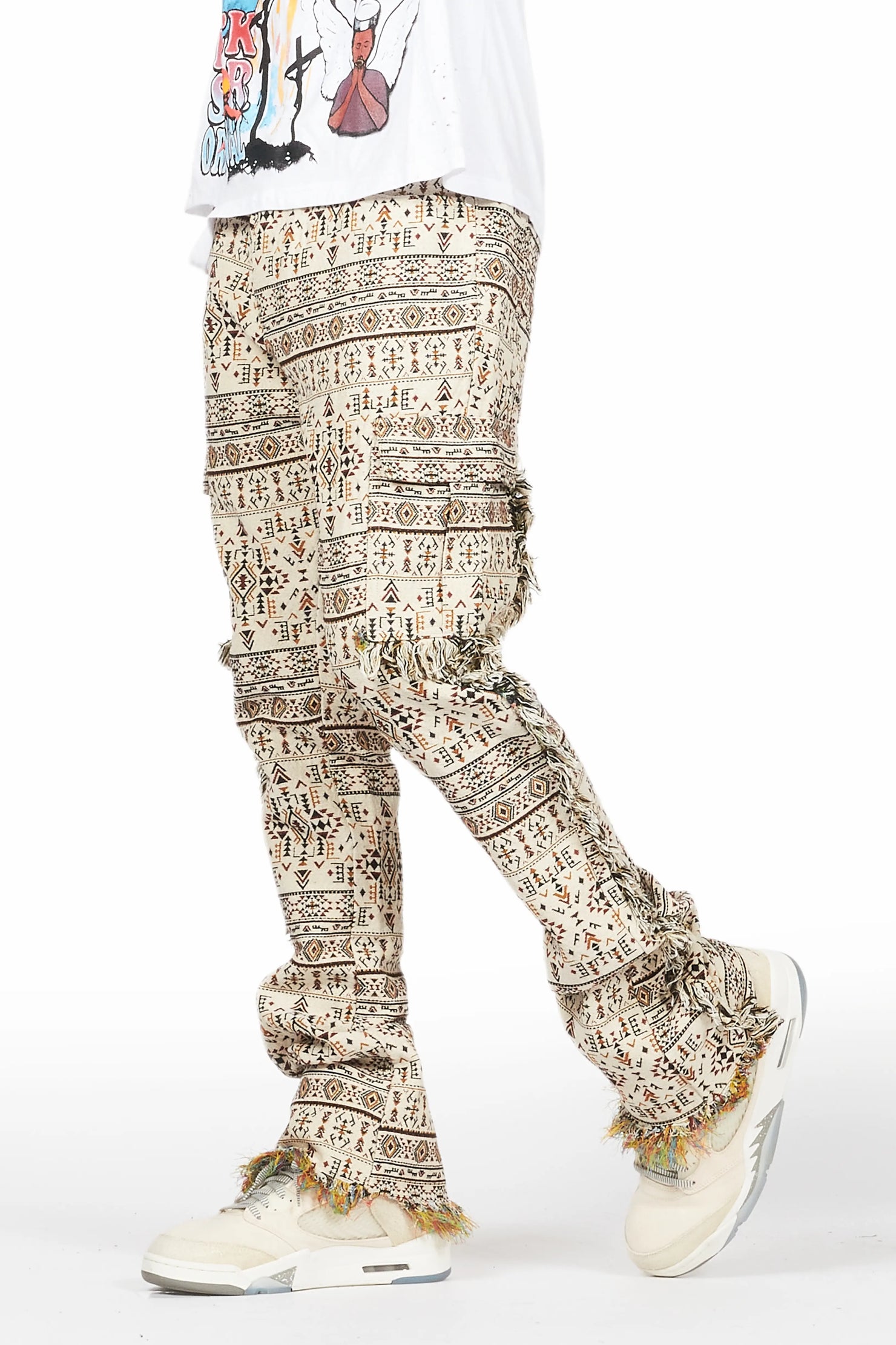 Ayaki Beige Slim Tapestry Flare Pants