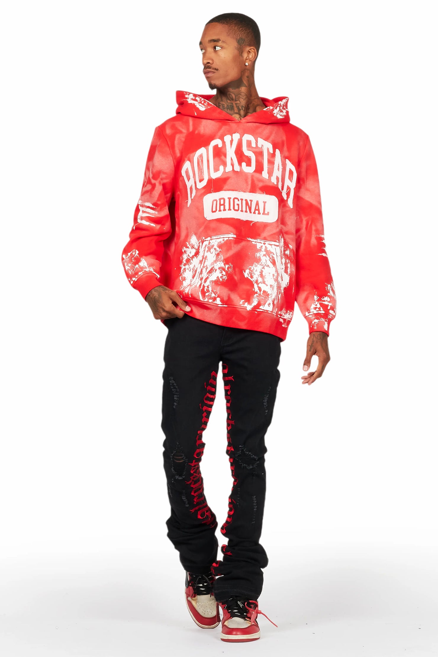 Karlo Red Hoodie/Super Stacked Flare Jean Bundle