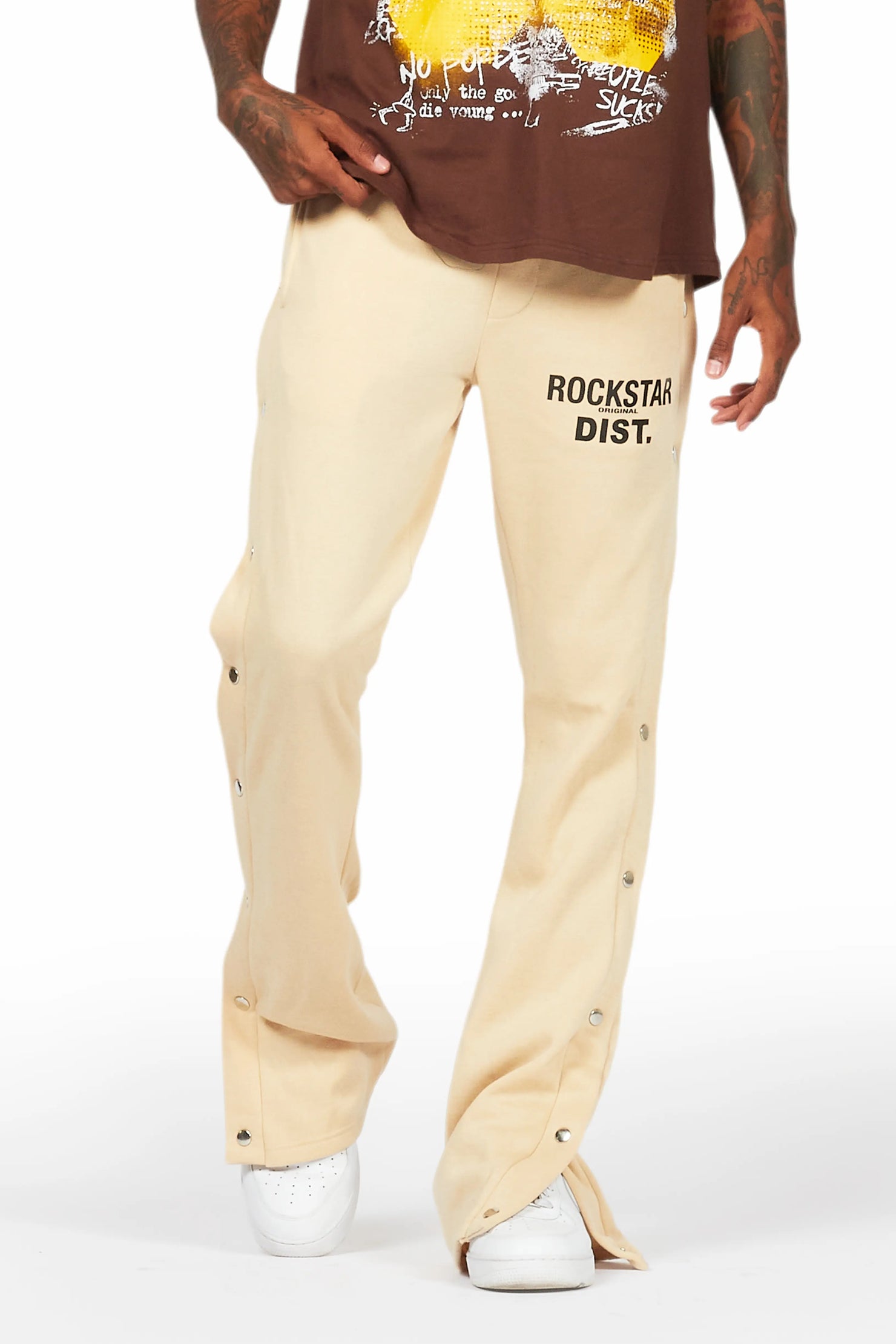 Alpine Beige Baggy Snap Button Pant