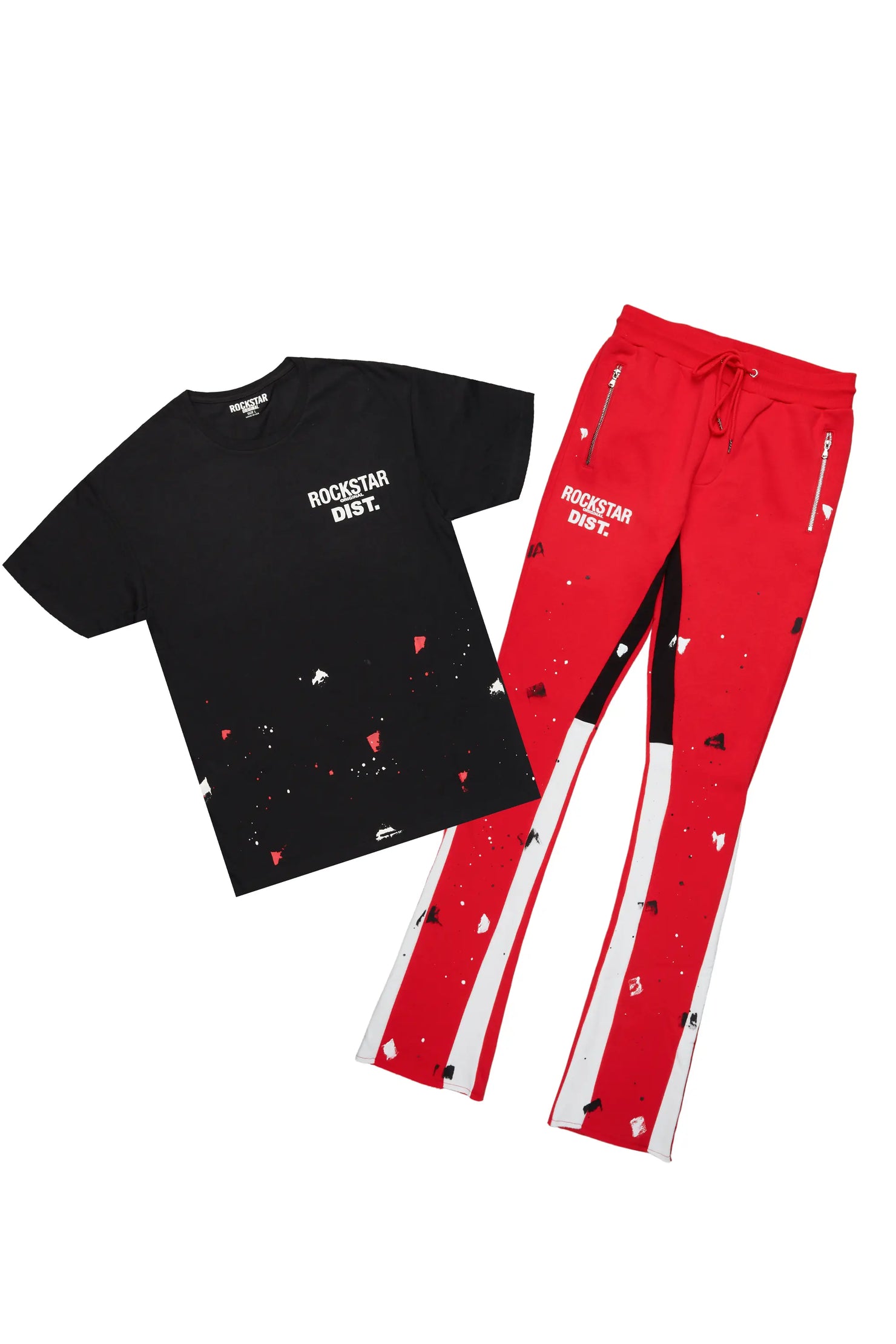 Raffer Black/Red T-Shirt/Stacked Flare Pant Set
