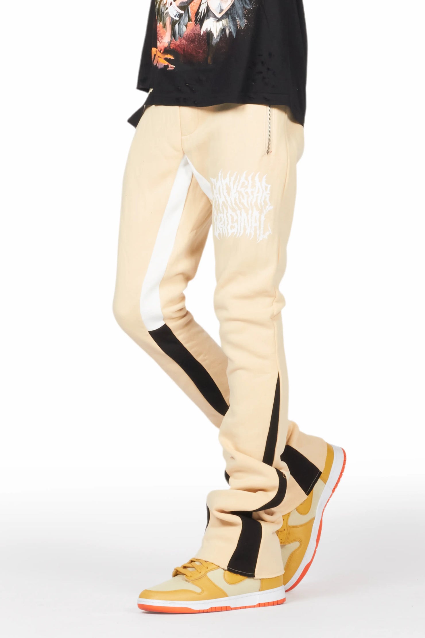 Flamur Beige Stacked Flare Pant