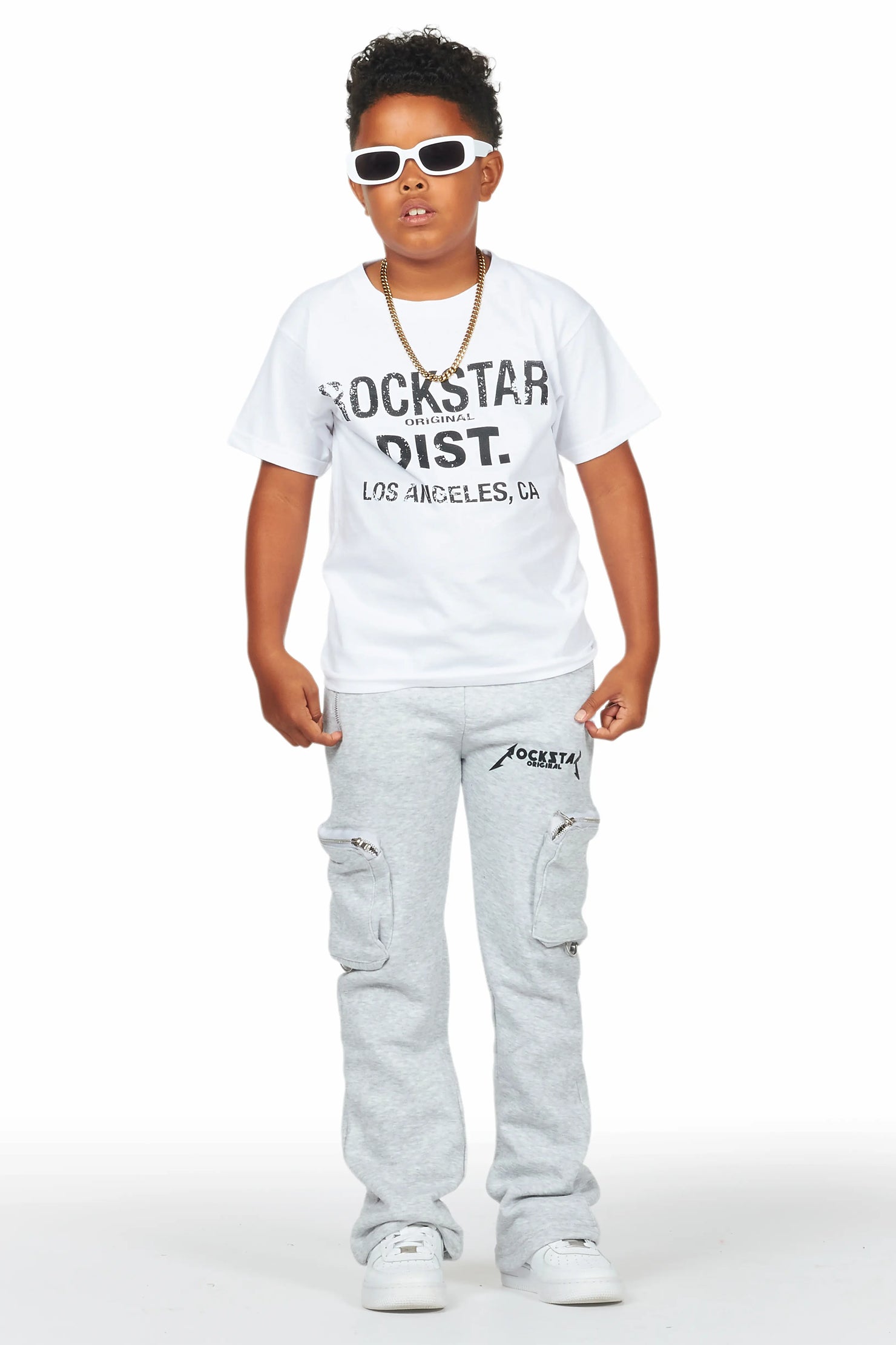 Boys Colin Heather Grey Stacked Flare Track Pants