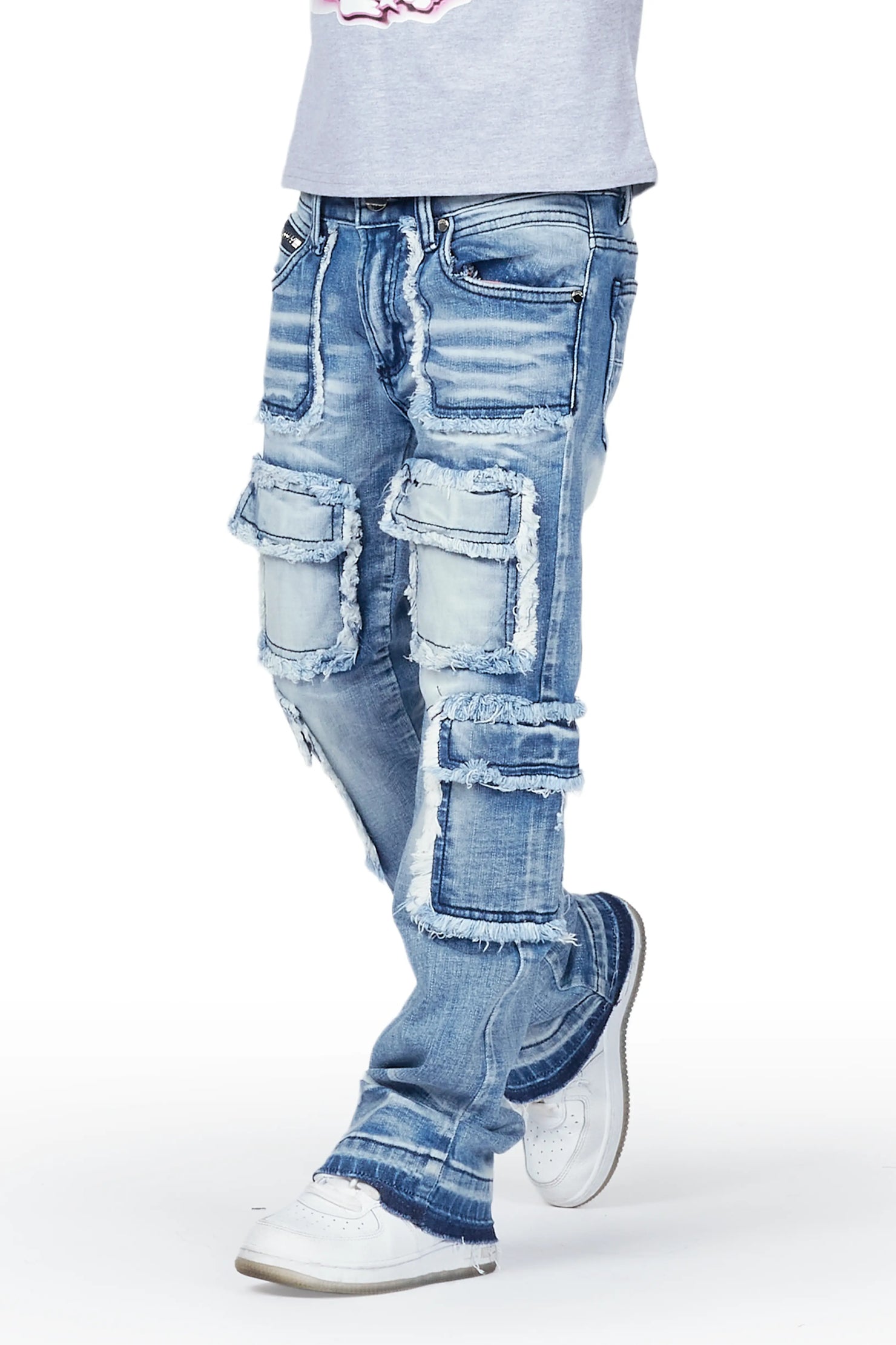 Boys Tyrell Blue Stacked Flare Cargo Jean