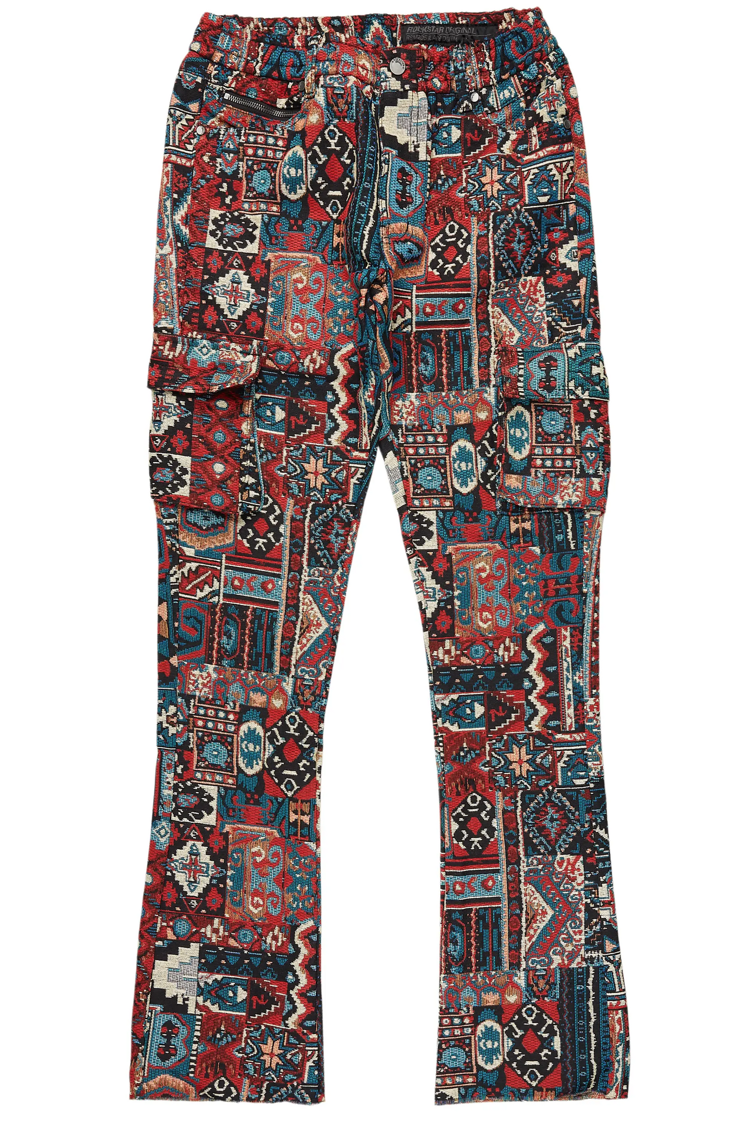 Nard Red Multi Tapestry Stacked Flare Jean