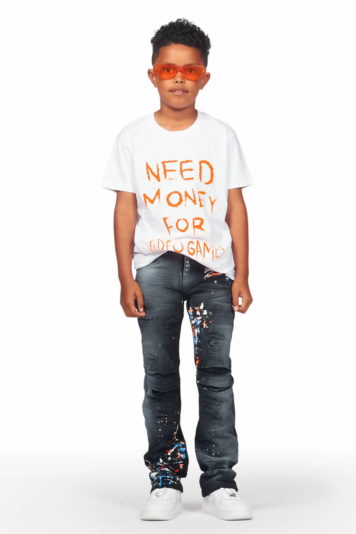 Boys Hill White T-Shirt/Stacked Flare Jean Set