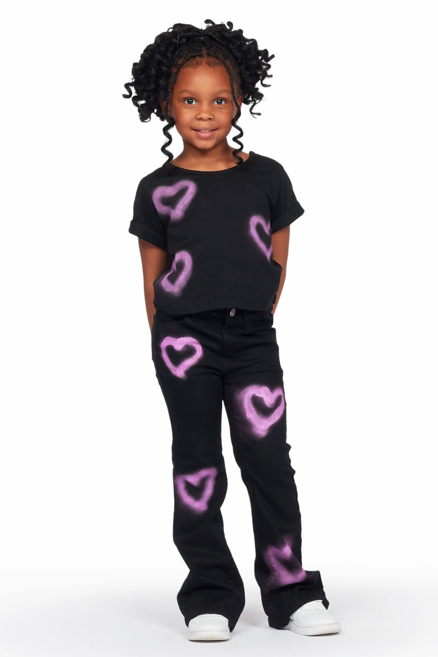 Girls Bayle Black T-Shirt Flare Jean Set