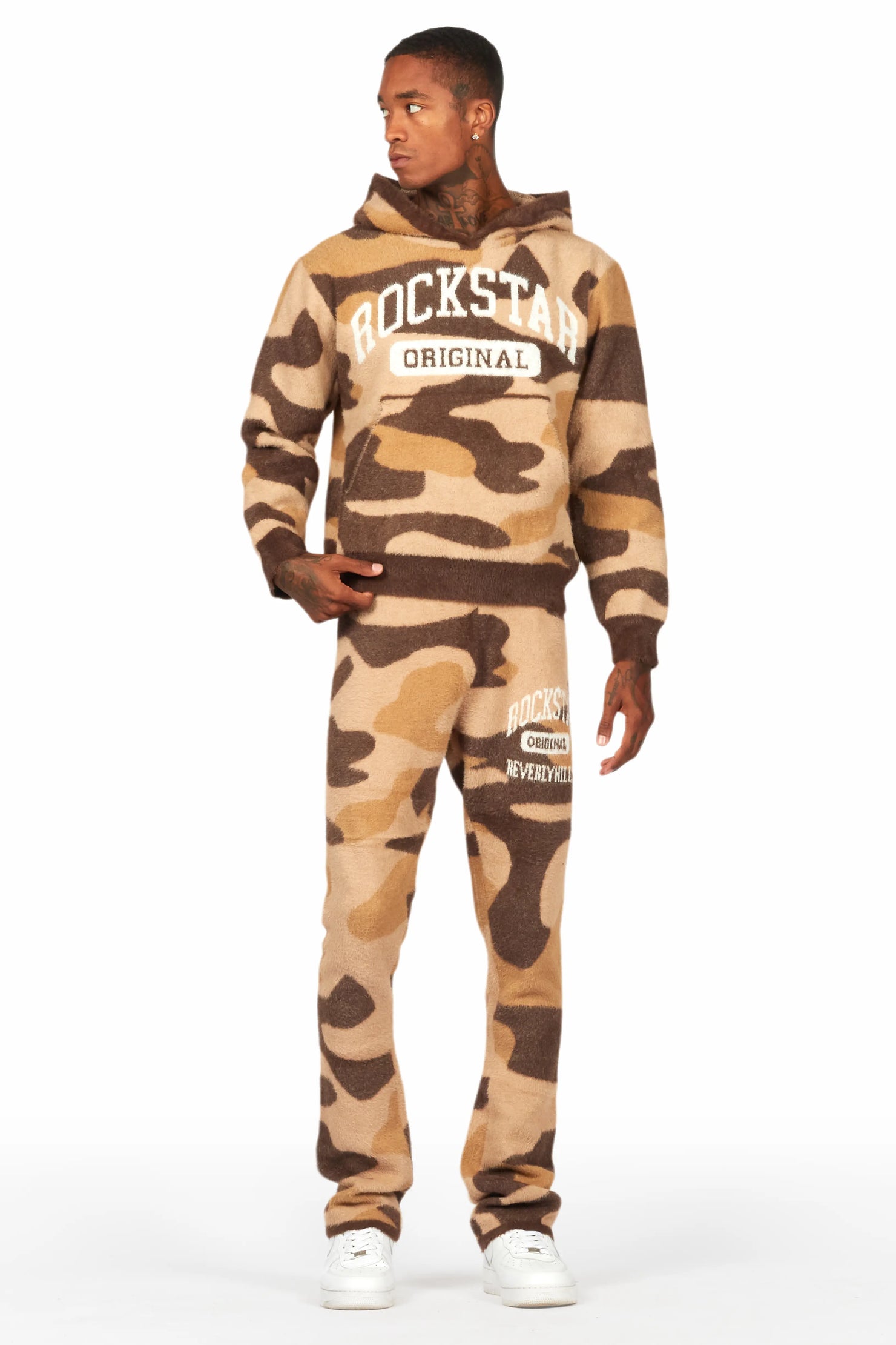 Member Camo Brown Stacked Flare Knitted Mohair Track Set