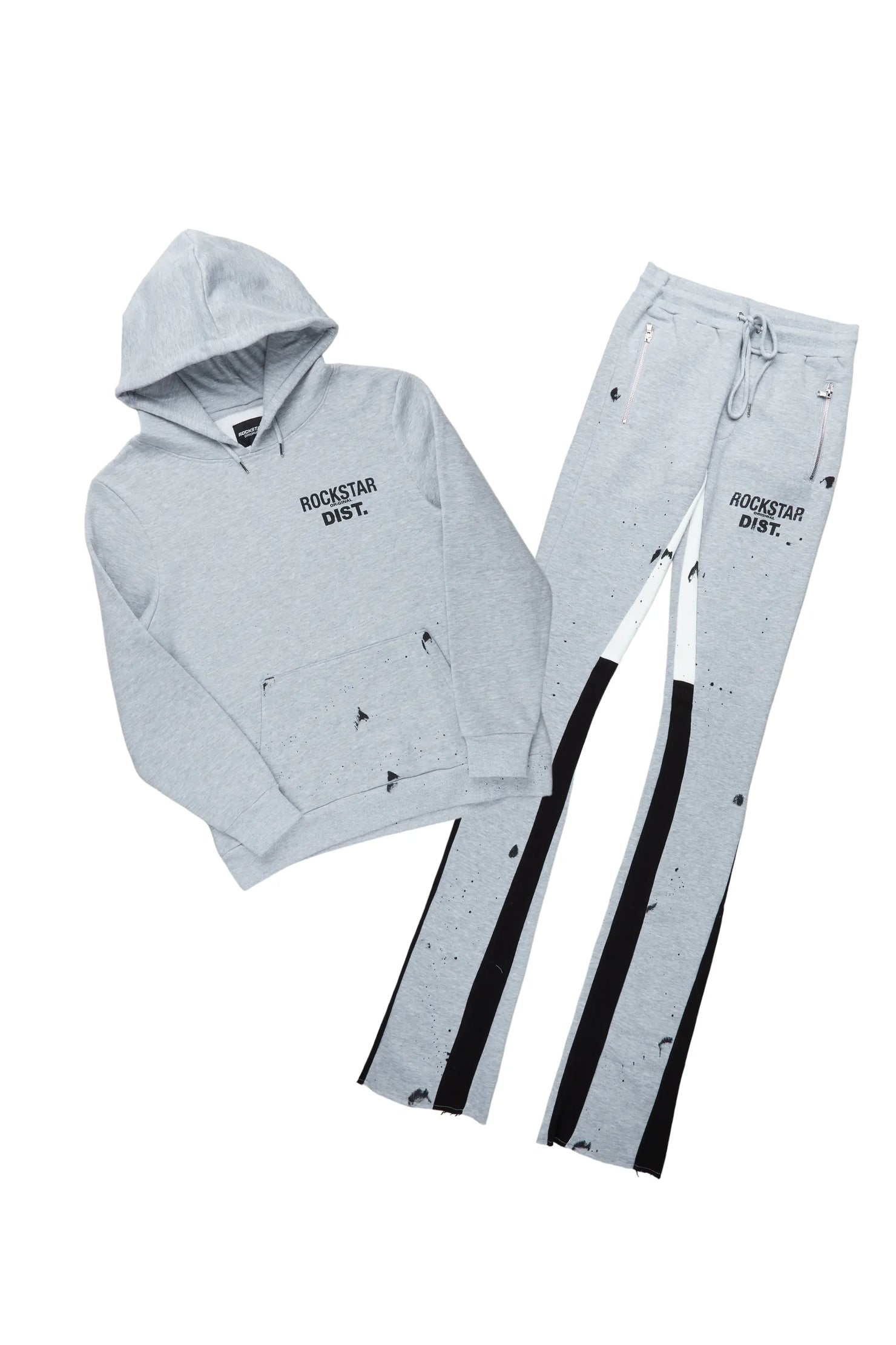 Jaco Heather Grey Hoodie/Super Stacked Flare Pant Track Set