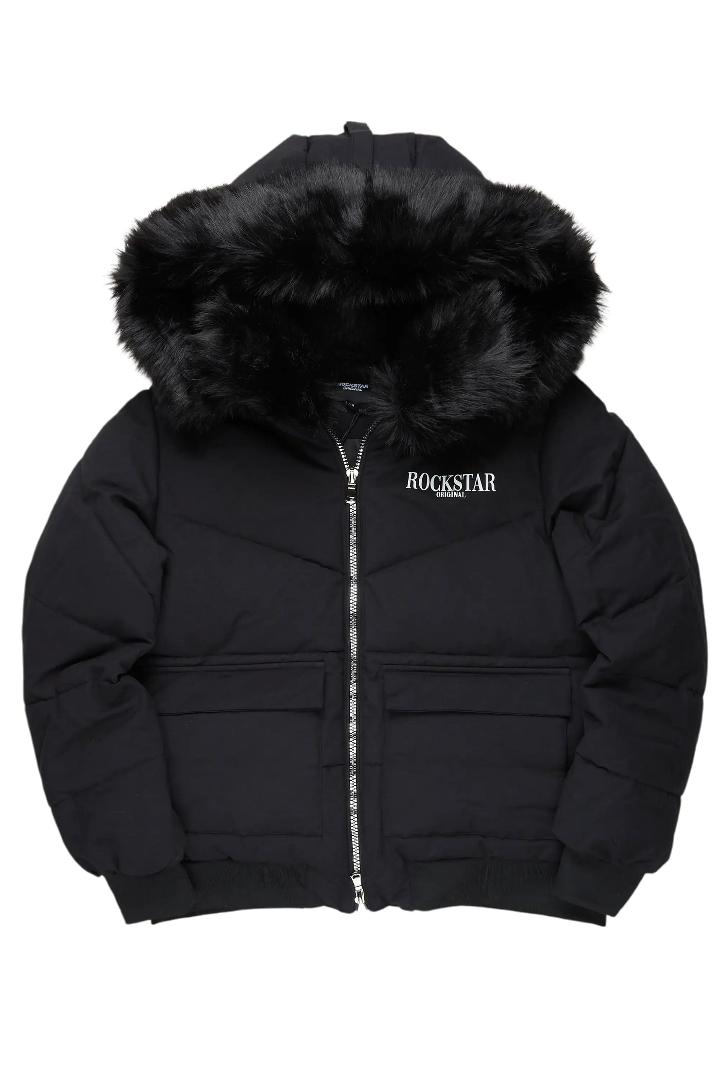 Langston Black Puffer Jacket with Fur Hood