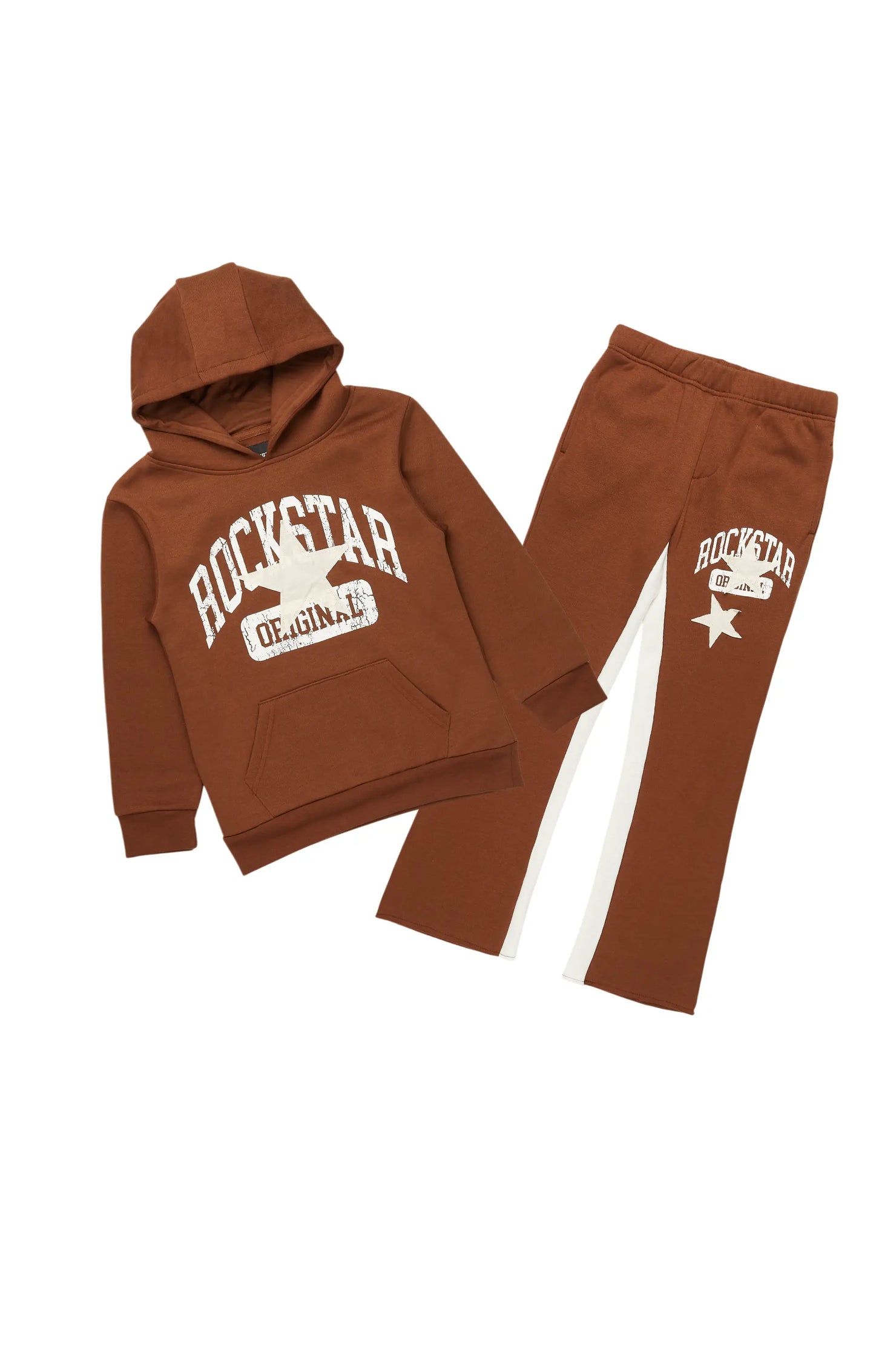 Boys Mallor Brown Baggy Stacked Hoodie Track Set