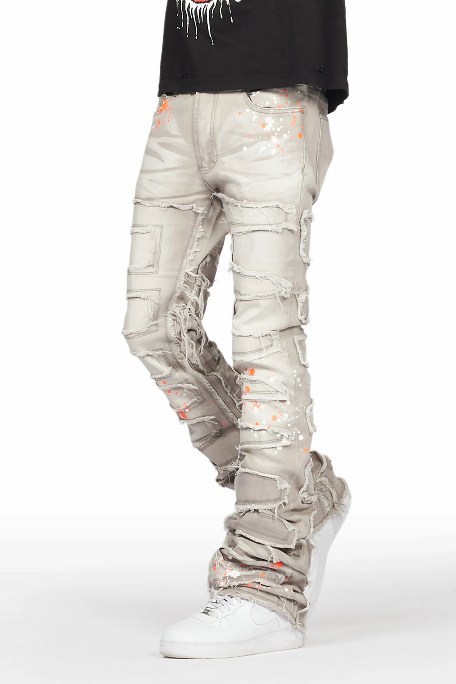 Macon Grey/Orange Painter Super Stacked Flare Jean