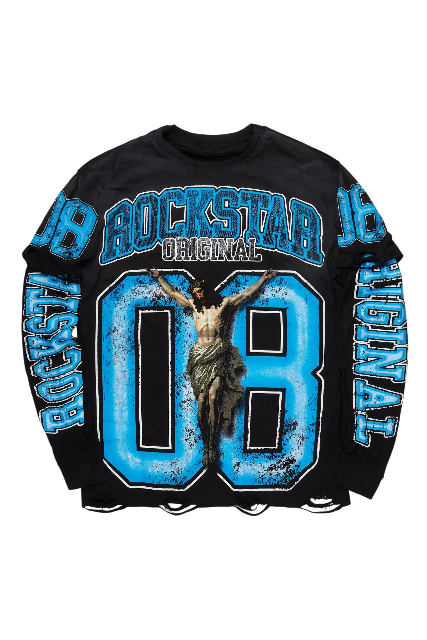 Tariqa Black/Blue Double Layer Graphic T-Shirt