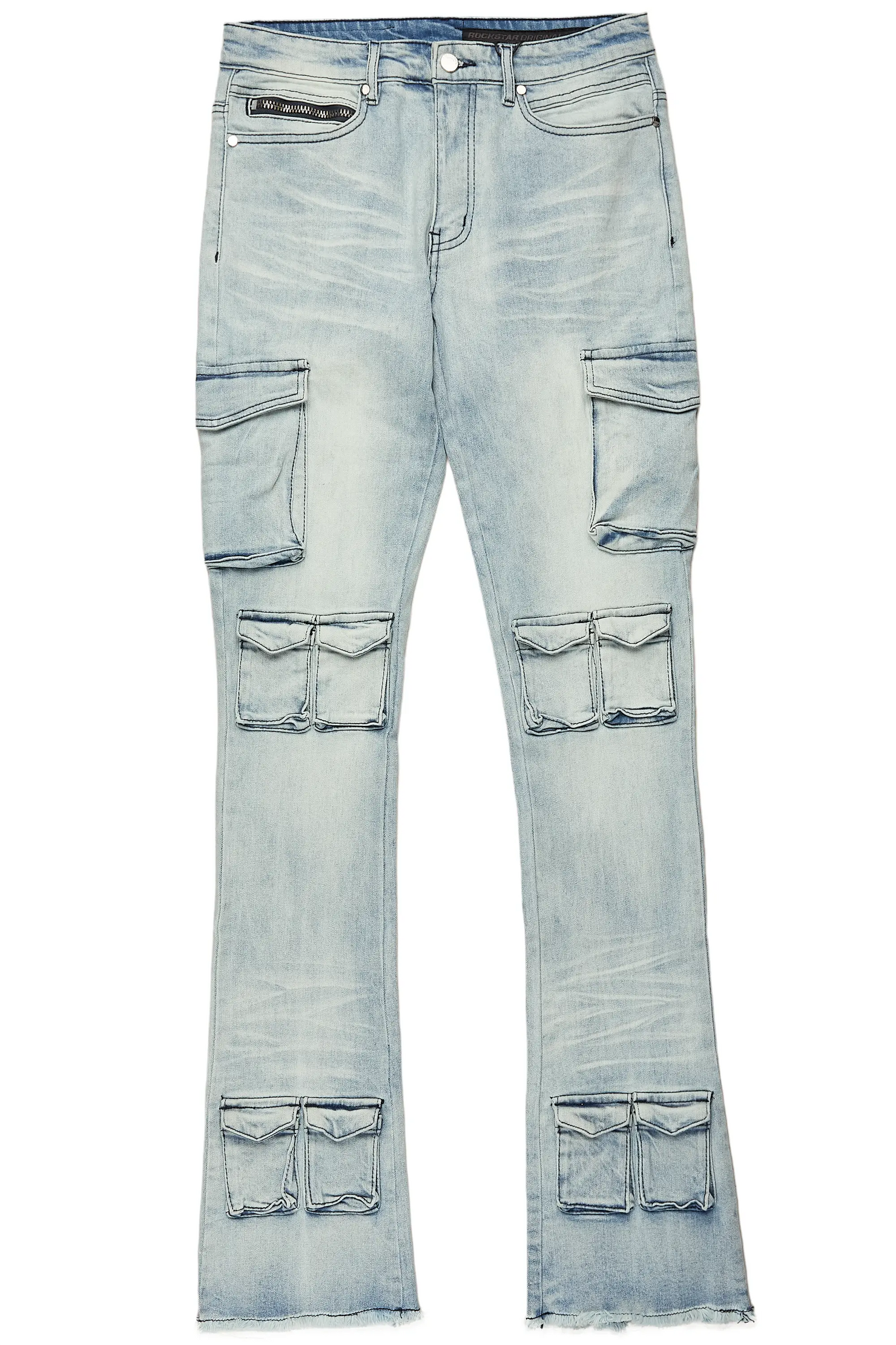 Feodor Light Blue Stacked Flare Cargo Jean