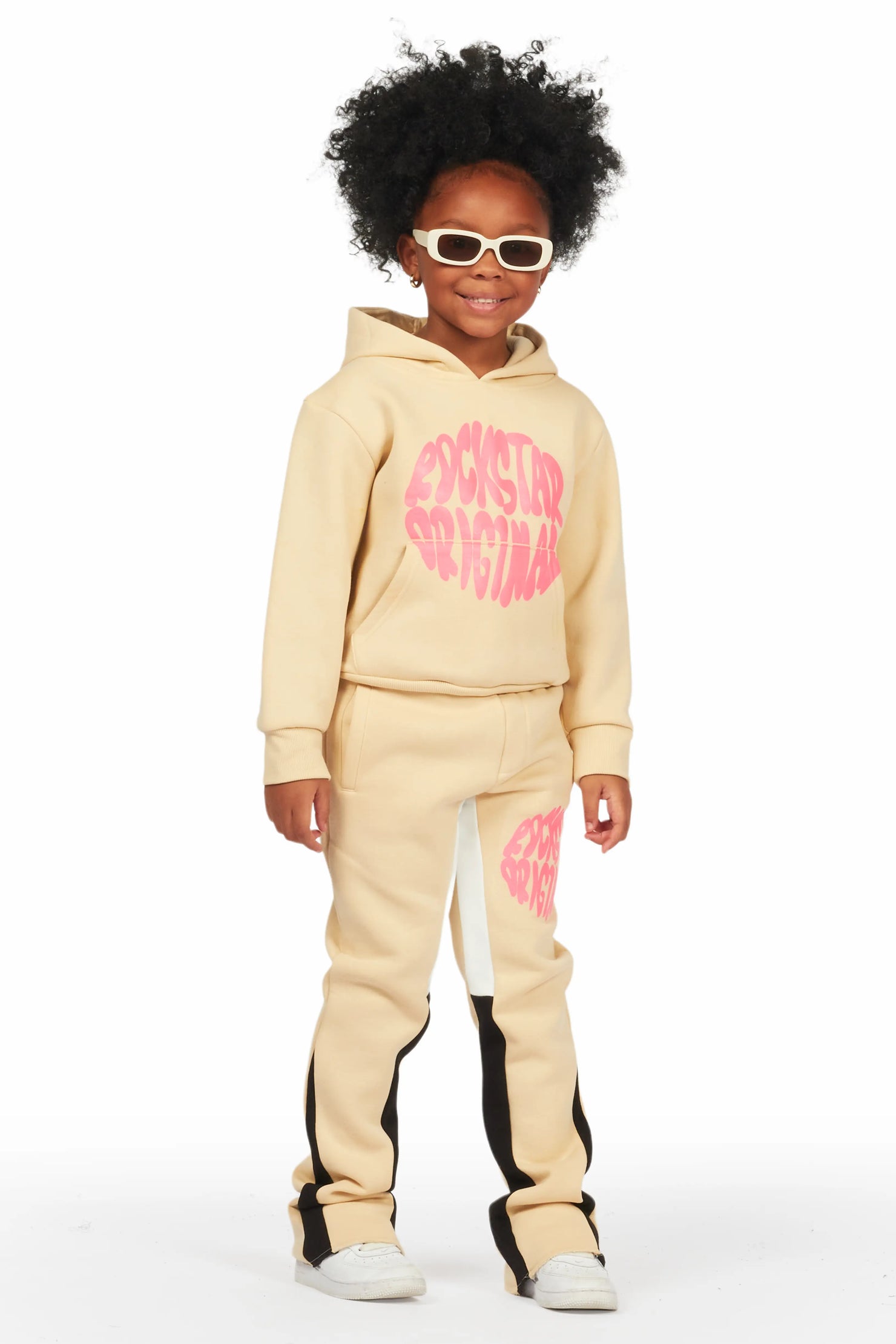 Girls Rayna Beige Stacked Pant Set