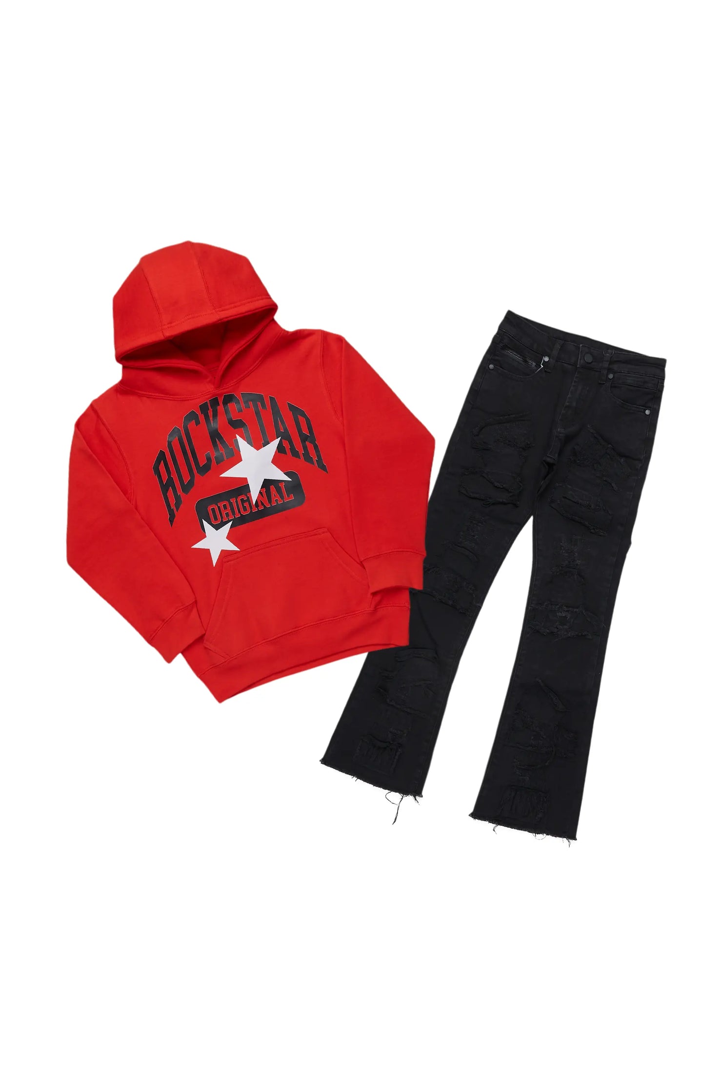 Boys Miro Black/Red Hoodie/Stacked Flare Jean Set