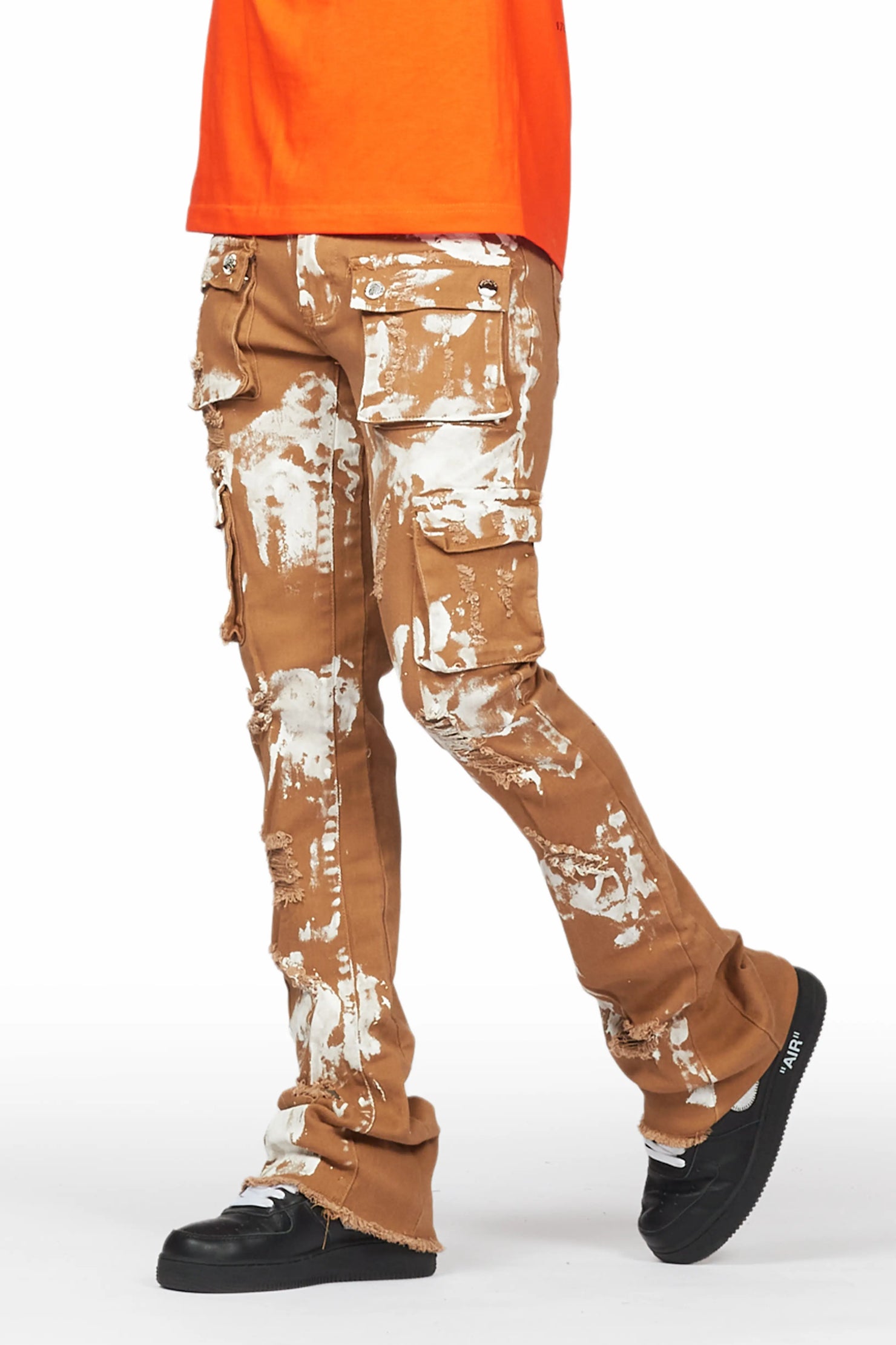 Galeno Tan Painter Stacked Flare Jean