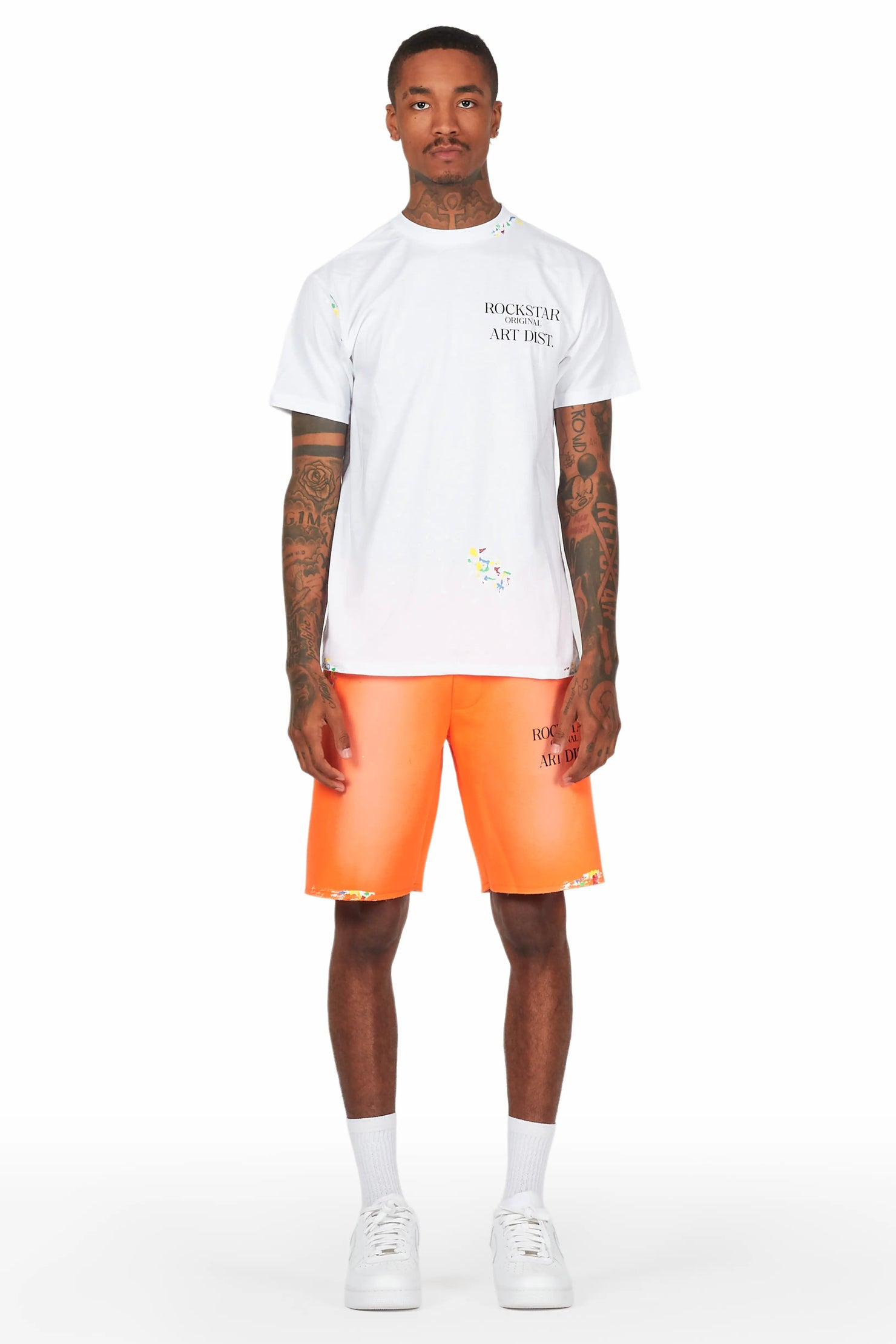 Rockstar Art Dist. White/Orange T-Shirt Short Set