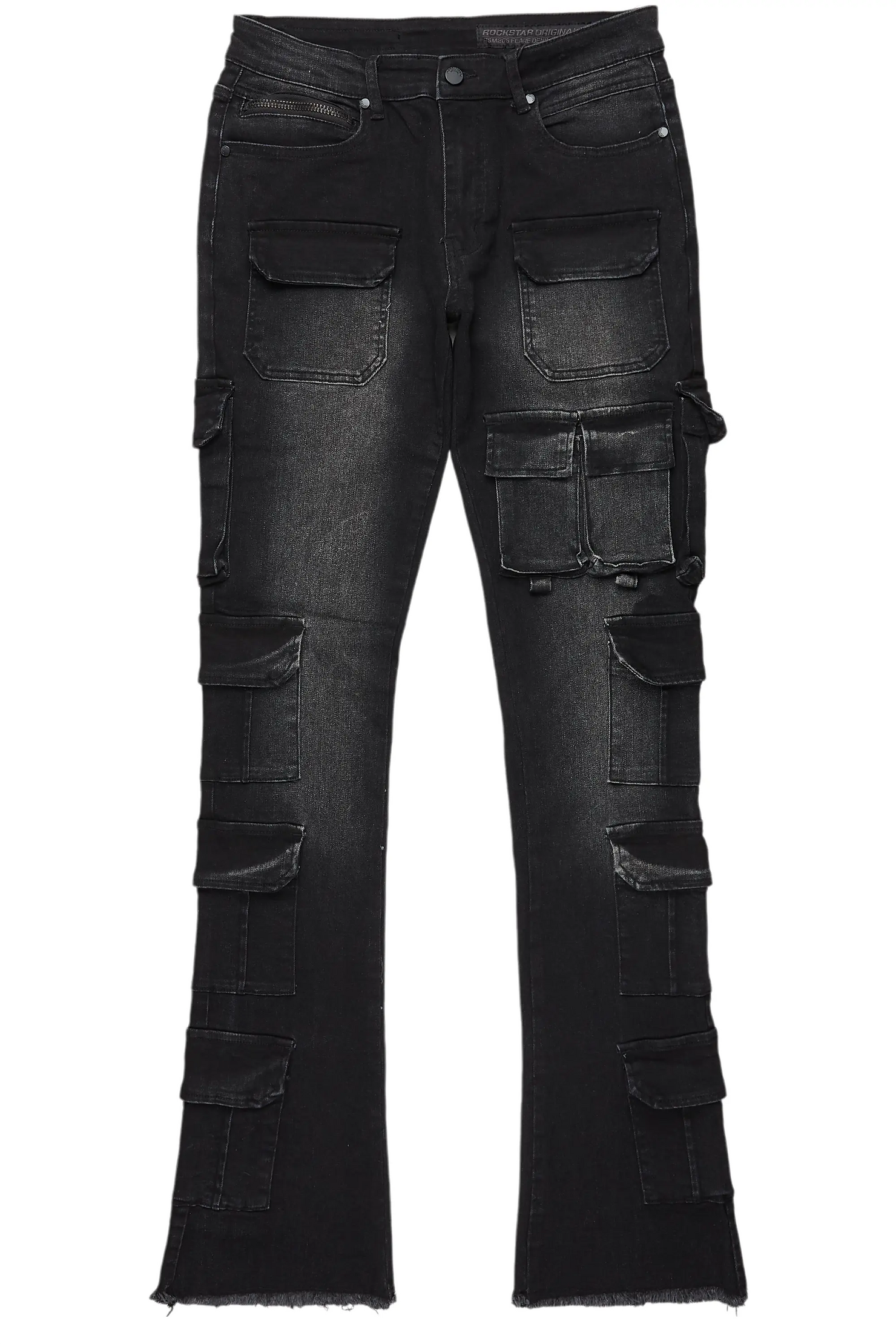 Valery Black Stacked Flared Cargo Jean