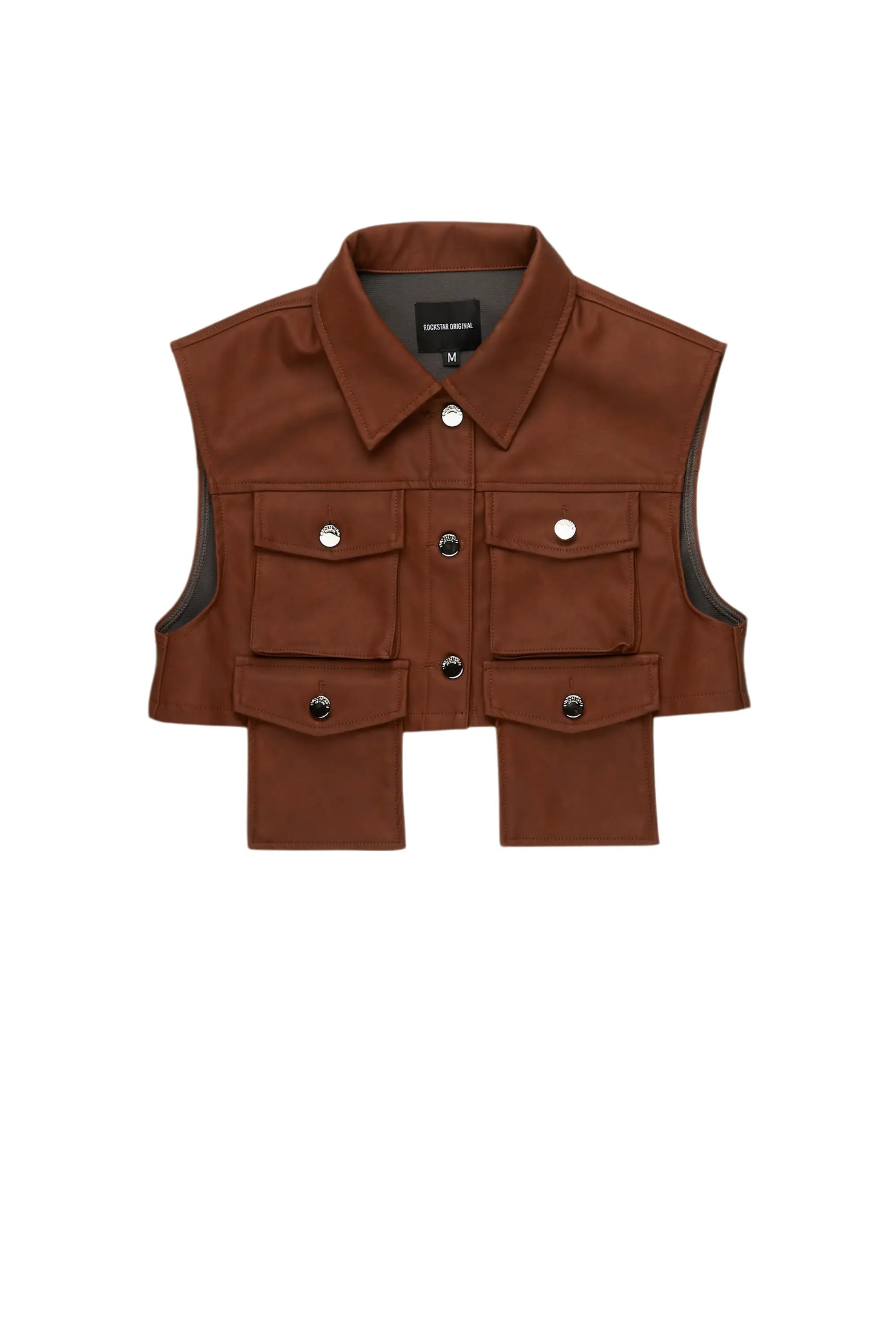 Kiedra Brown Cargo Faux Leather Vest