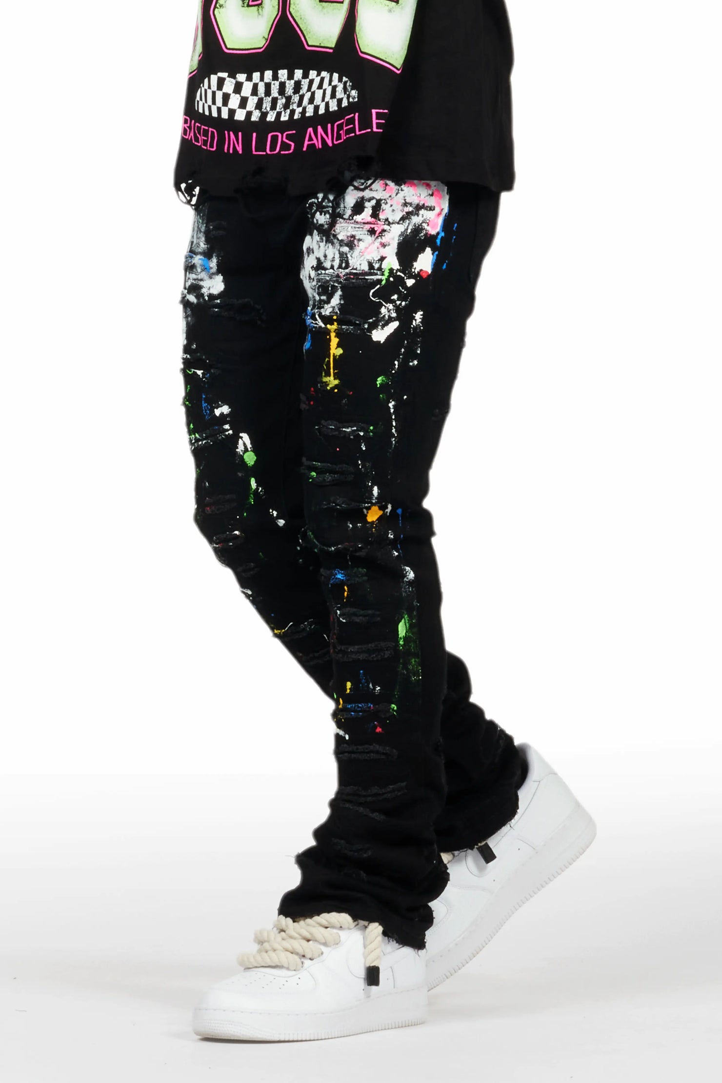 Eliseo Black Painter Stacked Flare Jean