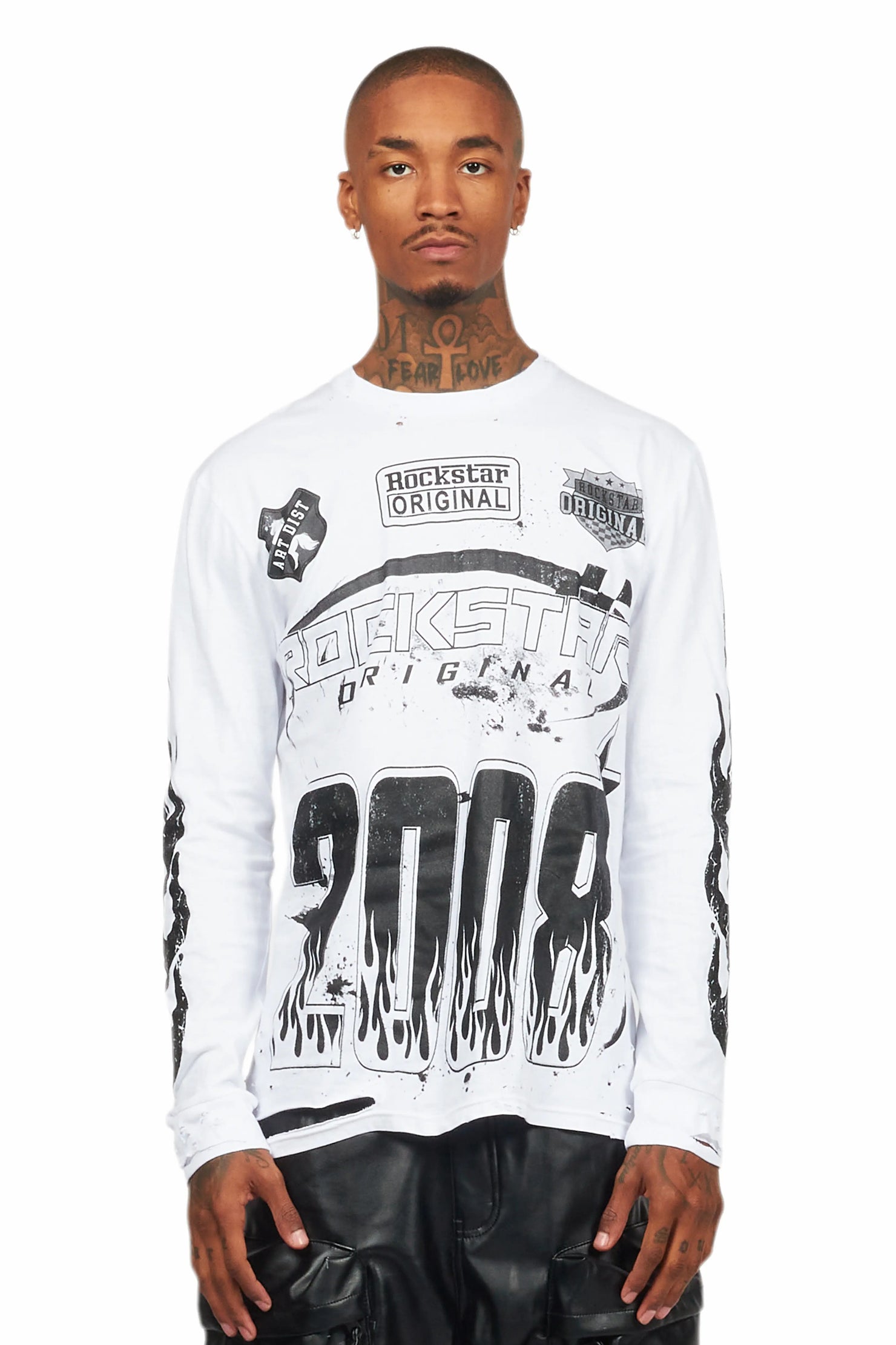 Amos White/Black Long Sleeve Graphic T-Shirt