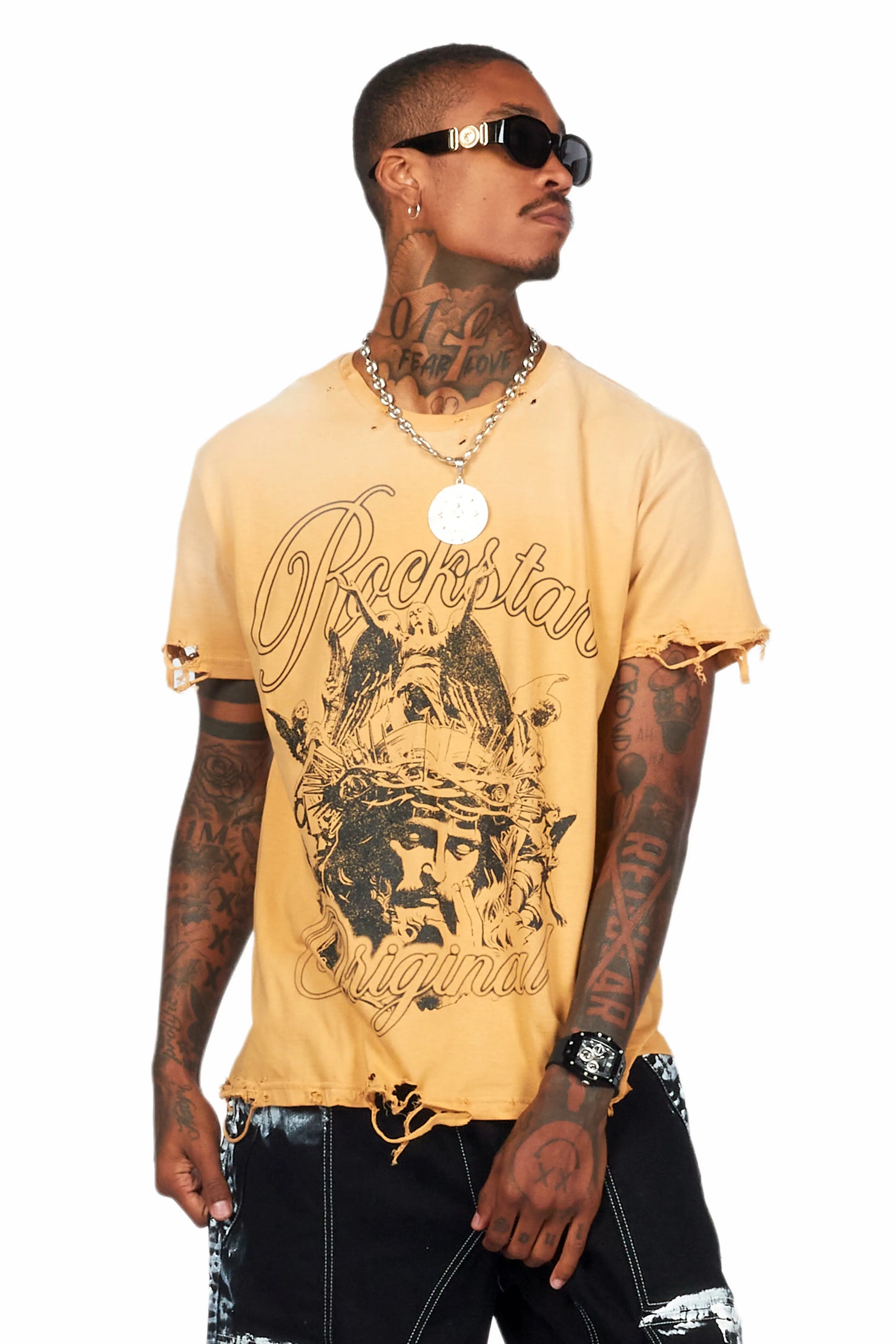 Finna Beige Oversized Graphic T-Shirt