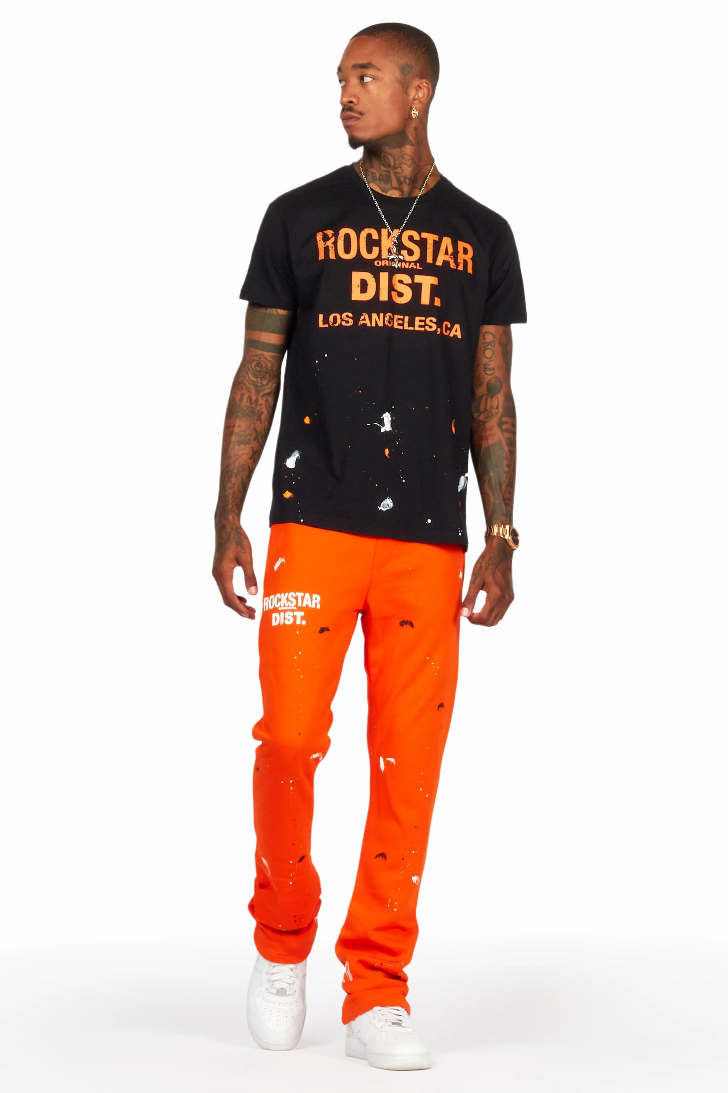 Scottie Black/Orange T-Shirt/Stacked Flare Track Pant Set