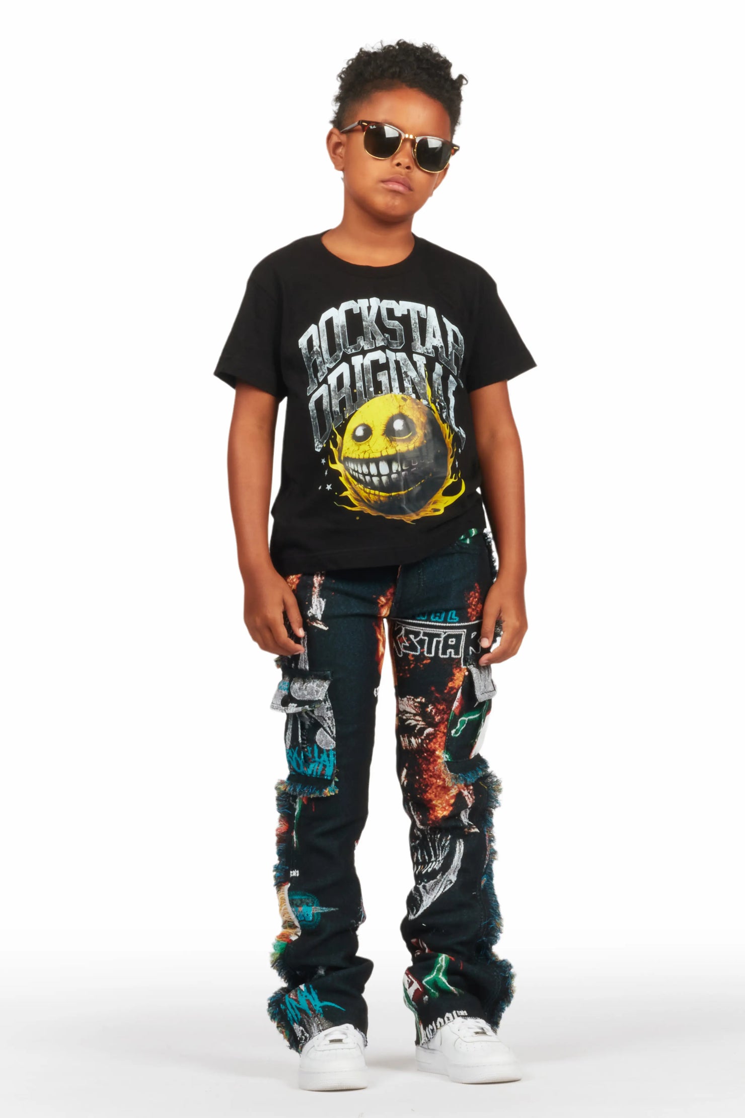 Boys Zarin Black/Multi Tapestry Stacked Flare Jean