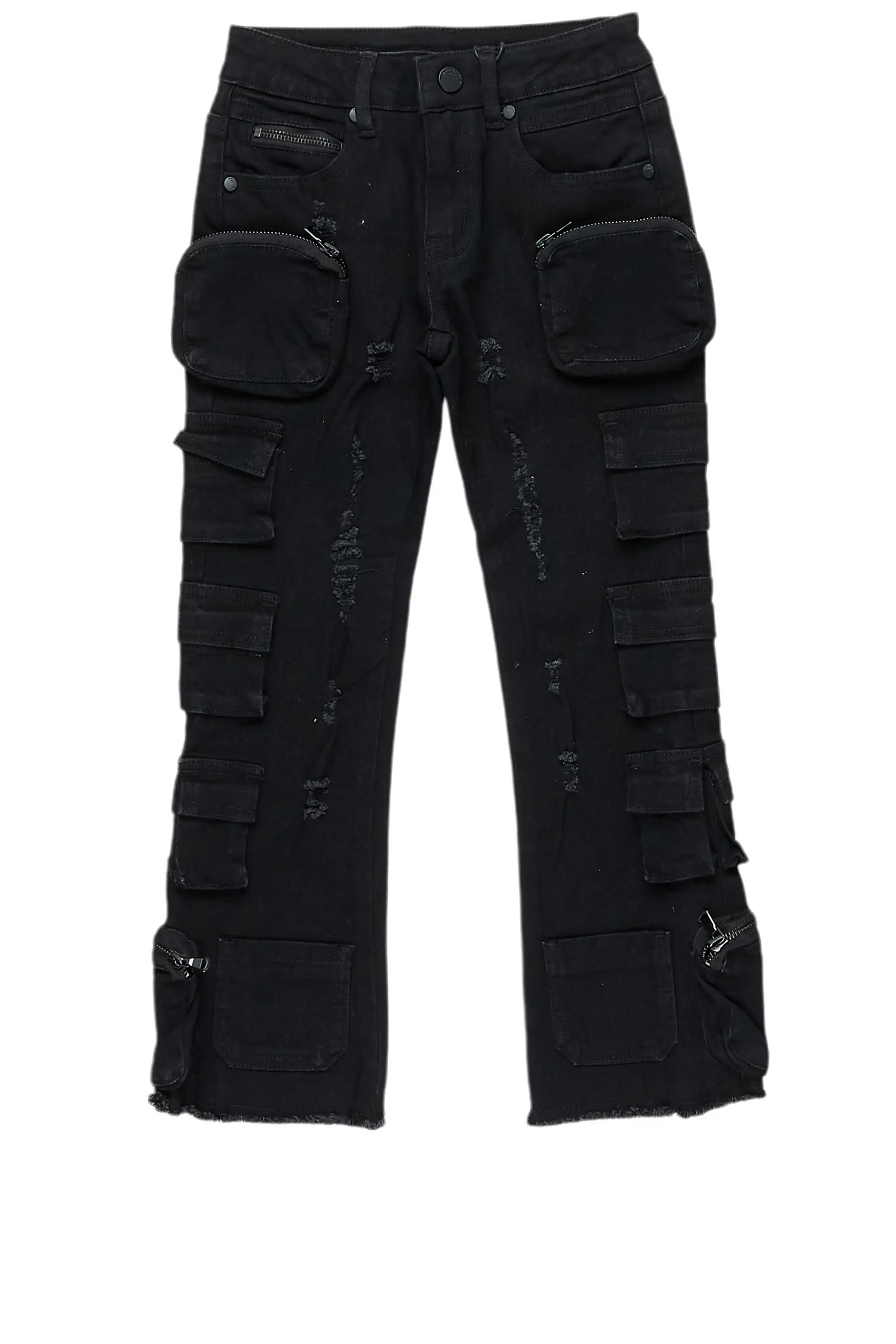 Boys Konrad Black Cargo Stacked Flare Jean