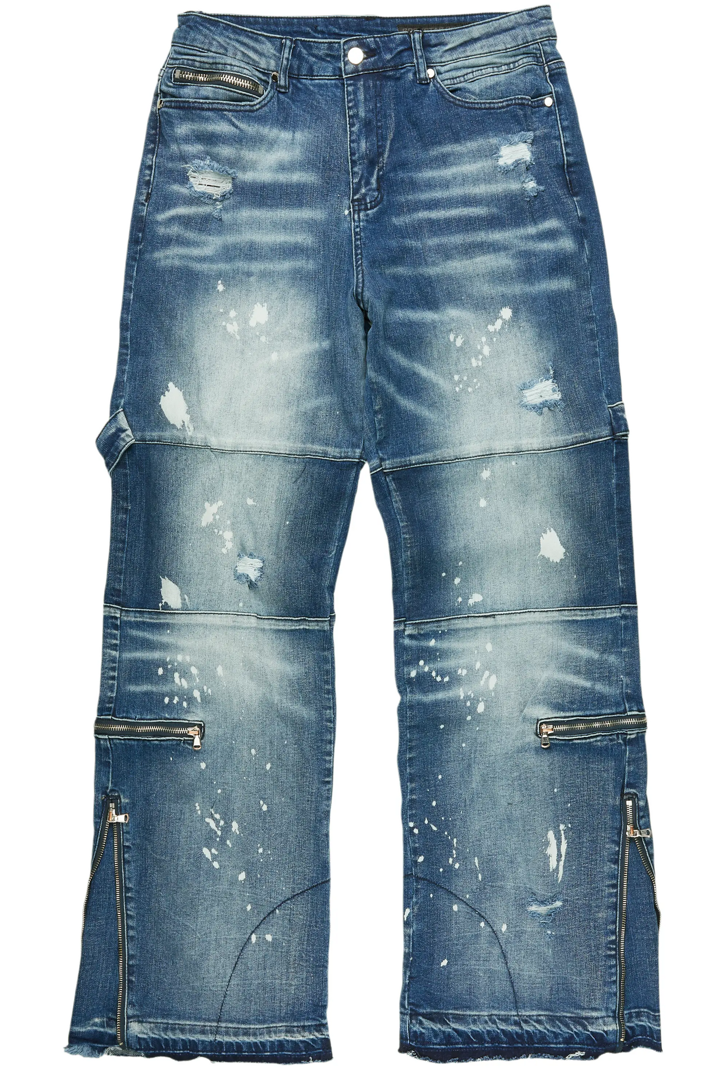 Grib Blue Bleach Baggy Jeans