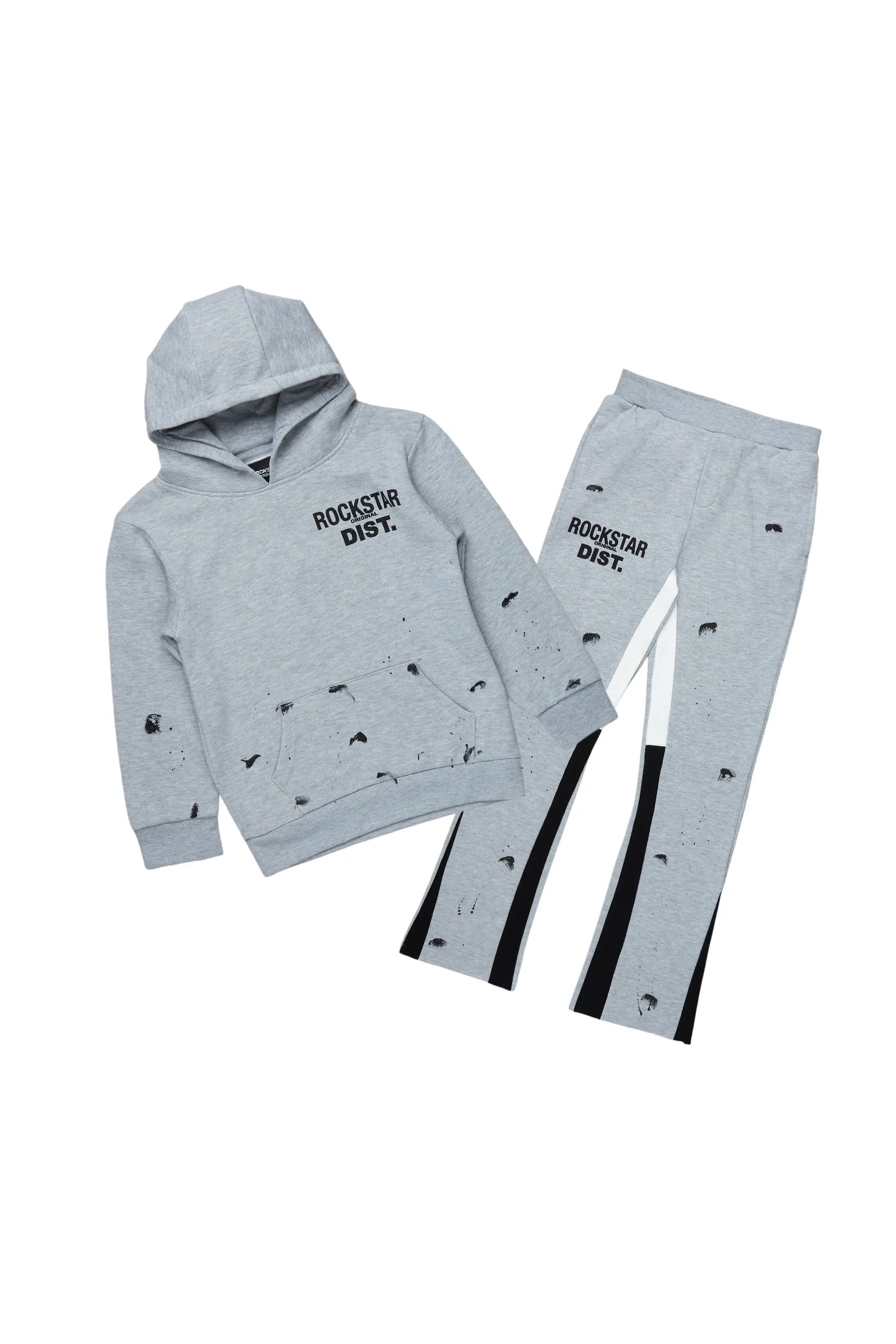 Girls Raffie Grey/Black Hoodie Stacked Flare Track Set