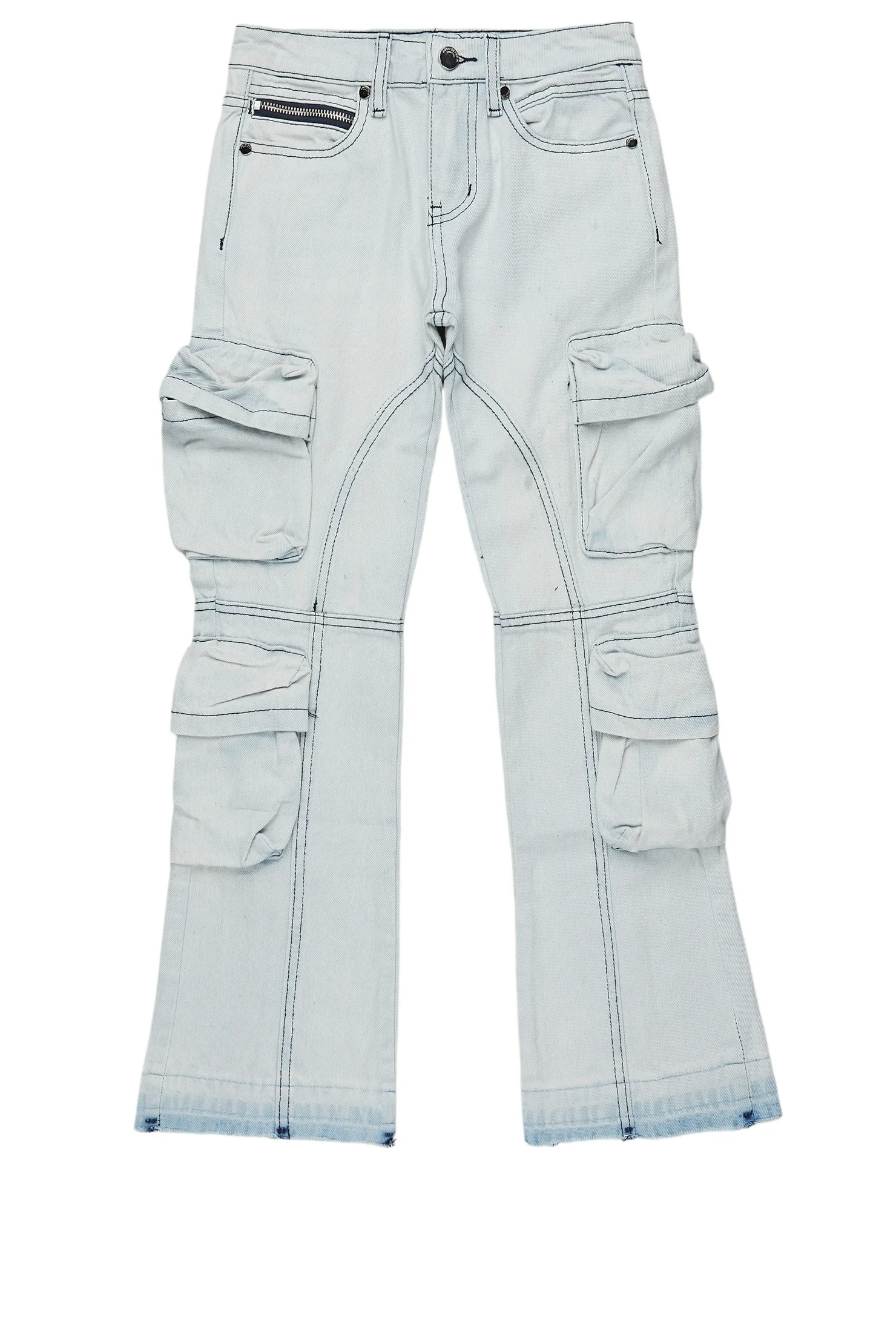 Boys Gregor Blue Stacked Flare Cargo Jean