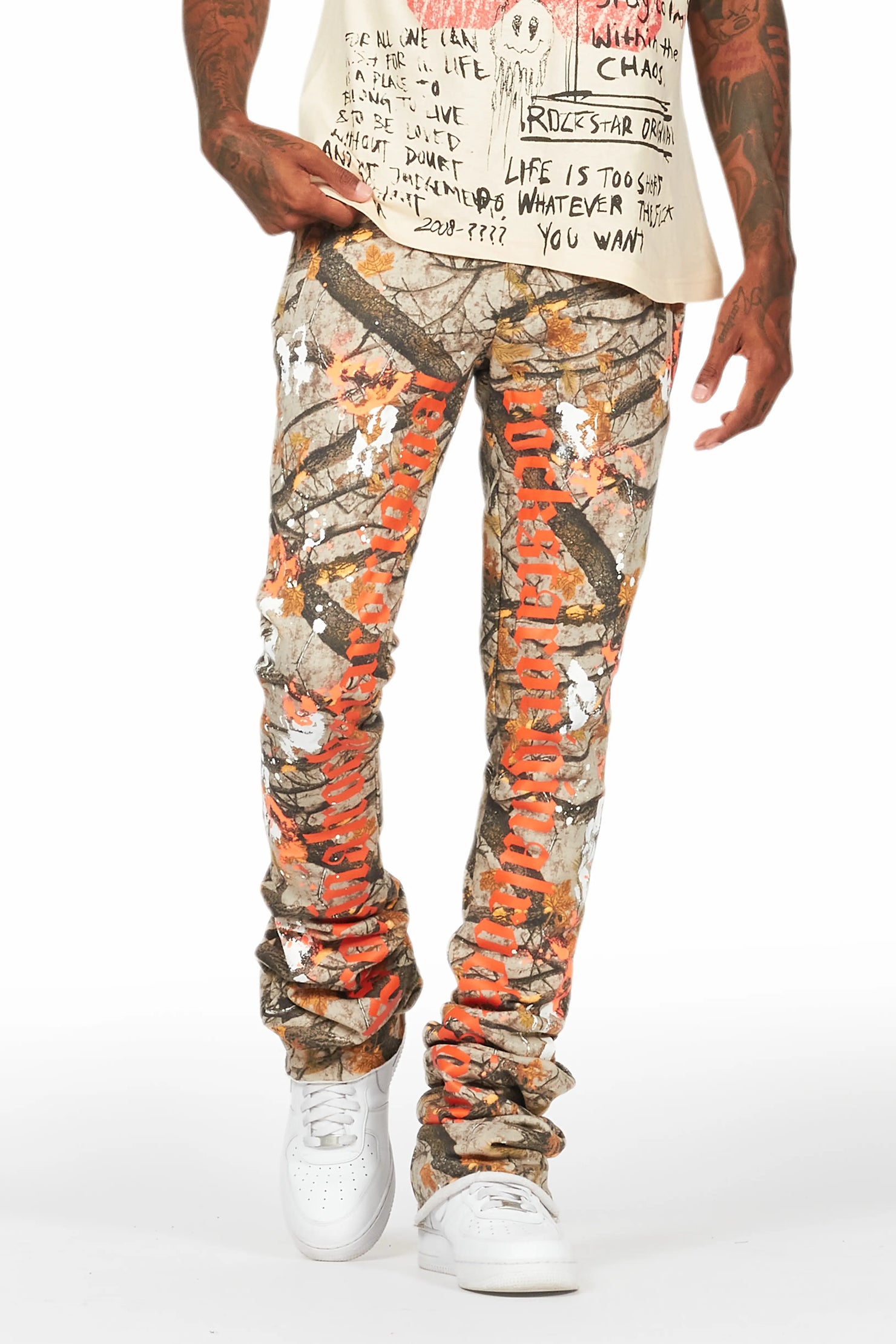 Adwin Painter Tree Camo Super Stacked Flare Pants