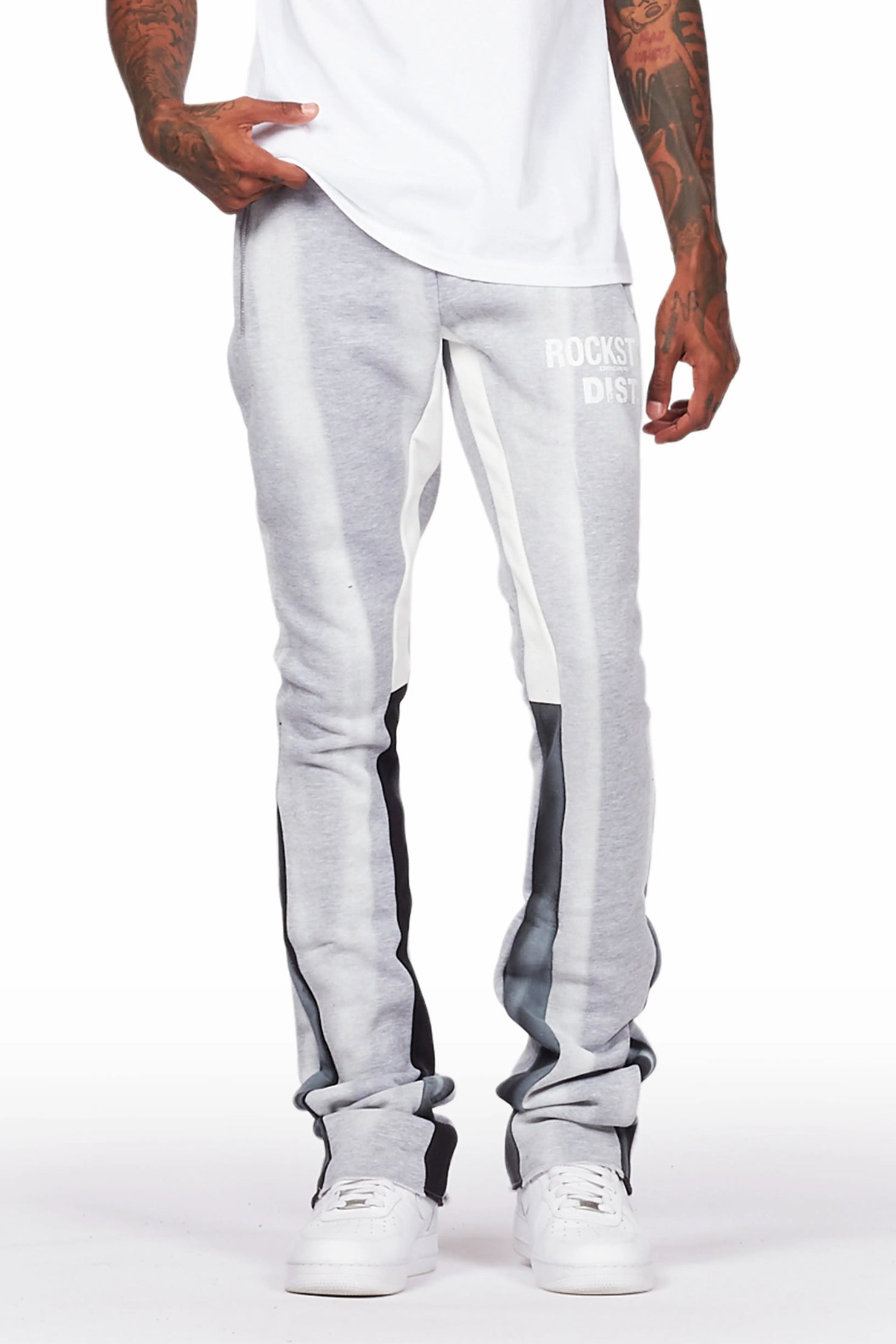 Firoz Grey/White Graphic Stacked Flare Pant