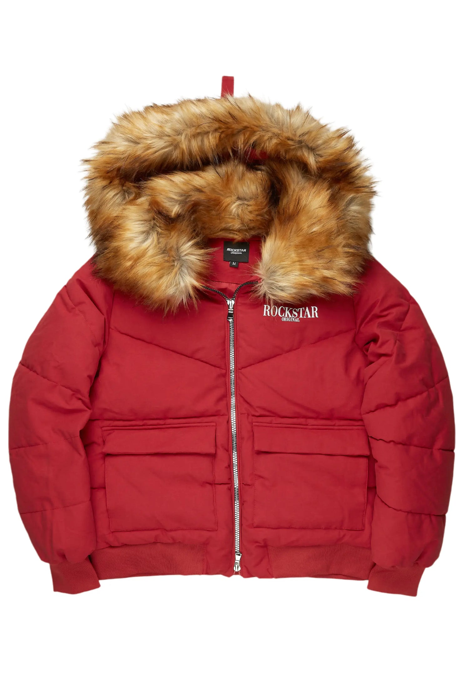 Langston Red Puffer Jacket with Fur Hood