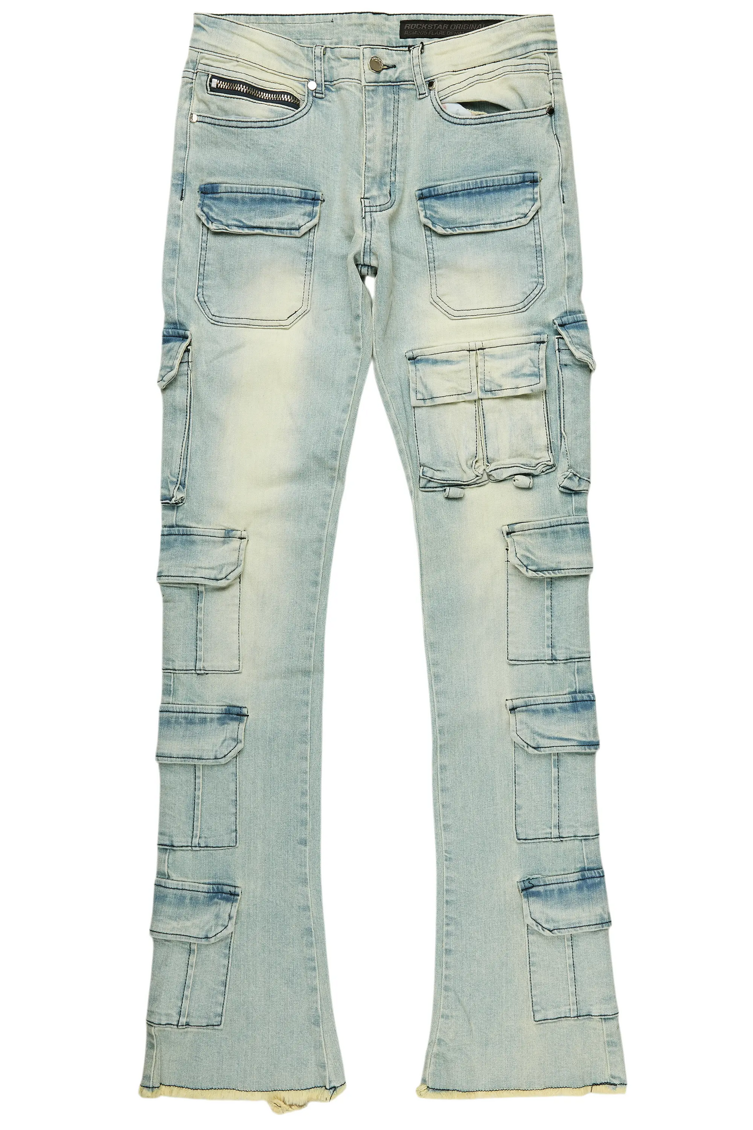 Valery Blue Stacked Flared Cargo Jean